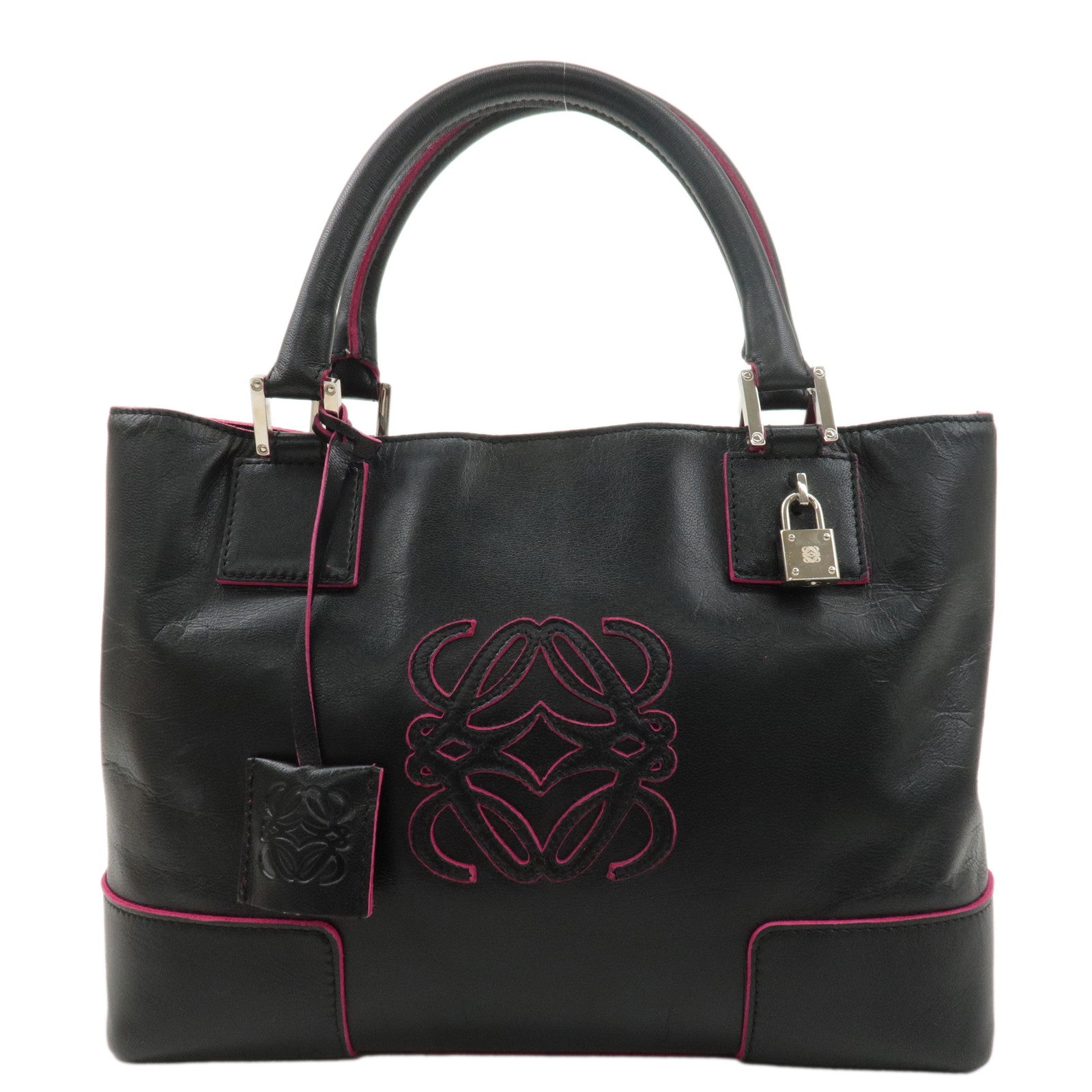 LOEWE Anagram Leather Hand Bag Black Pink