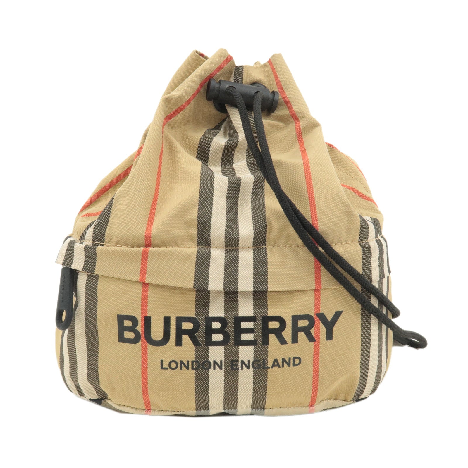 Burberry-Nova-Plaid-Nylon-Drawstring-Bag-Hand-Bag-Beige