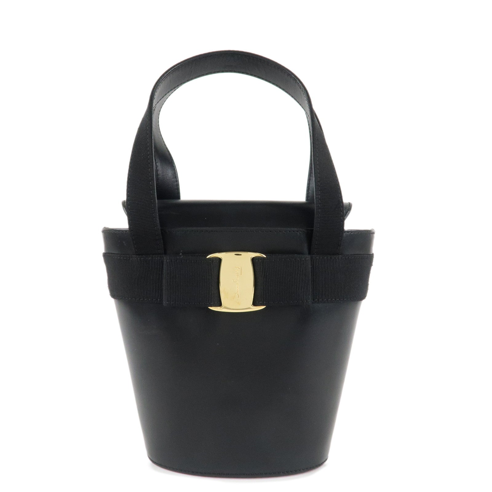 Ferragamo-Vara-Ribbon-Leather-Small-Hand-Bag-Black-Gold-HDW