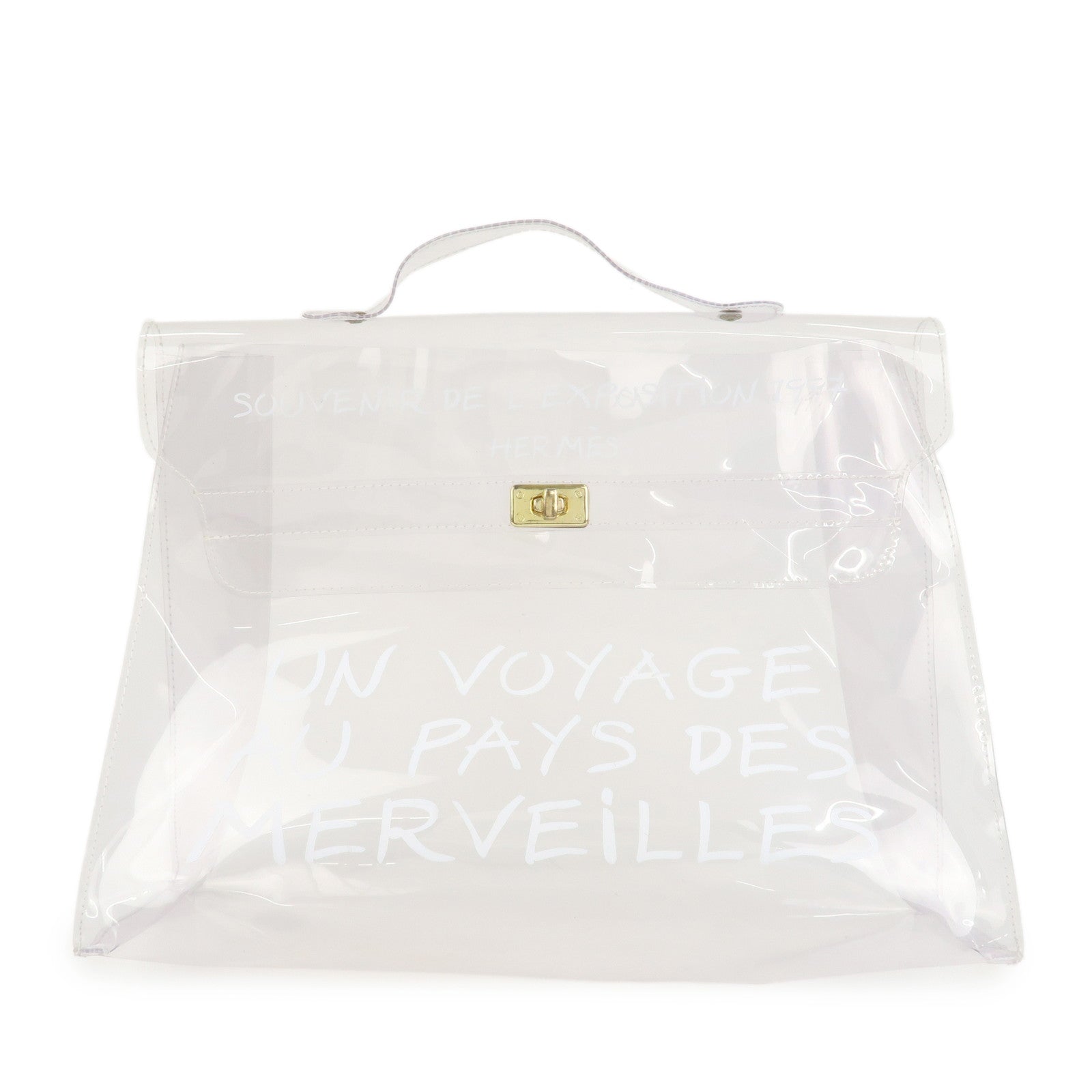 HERMES-Vinyl-Kelly-Hand-Bag-Clear-Transparent-Gold-Hardware