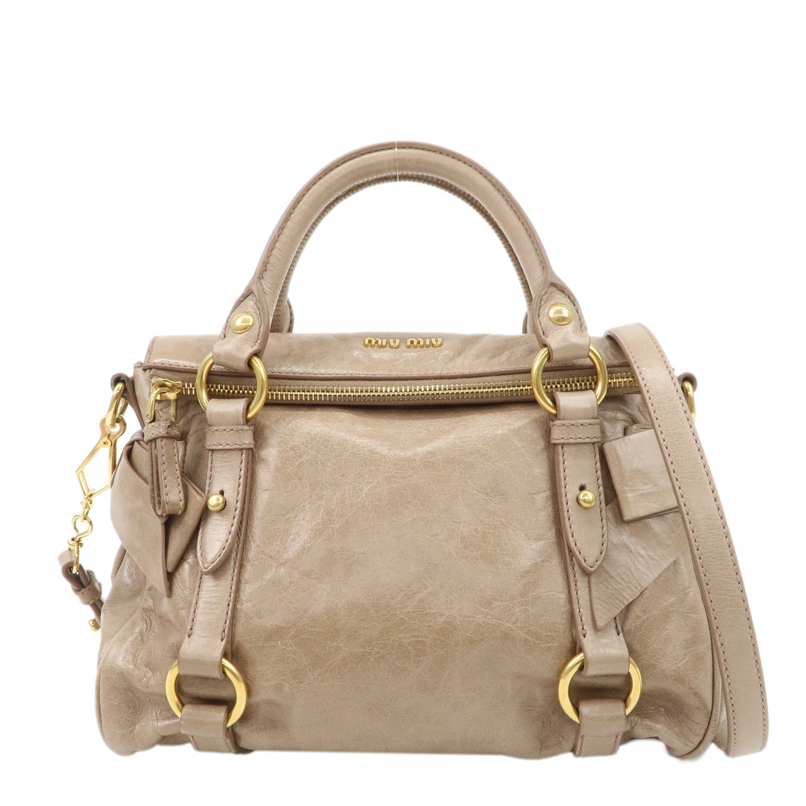 MIU-MIU-Leather-2Way-Bag-Hand-Bag-Shoulder-Bag-Beige