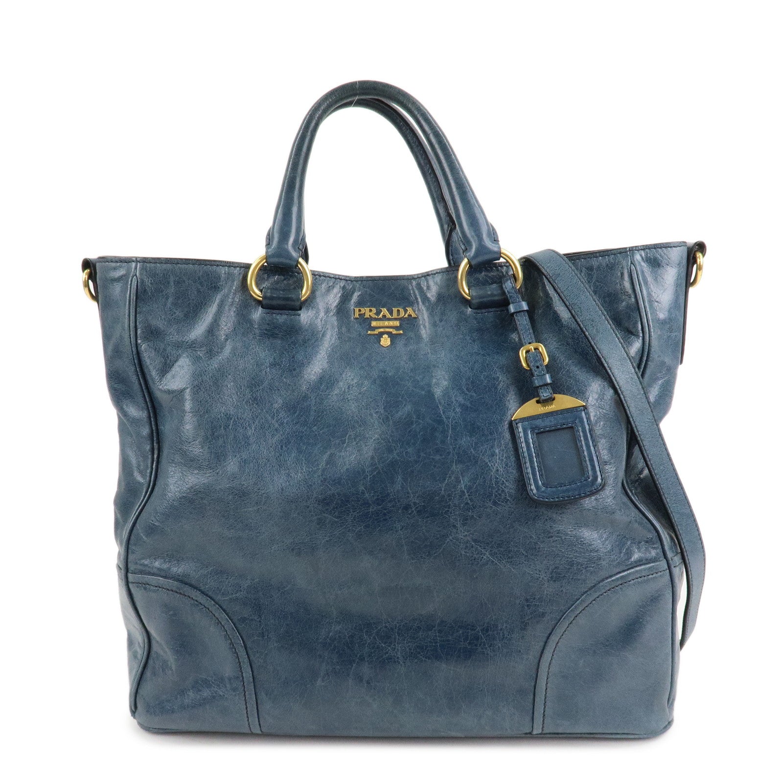 PRADA-Leather-2Way-Bag-Hand-Bag-Shoulder-Bag-Blue-BN2325