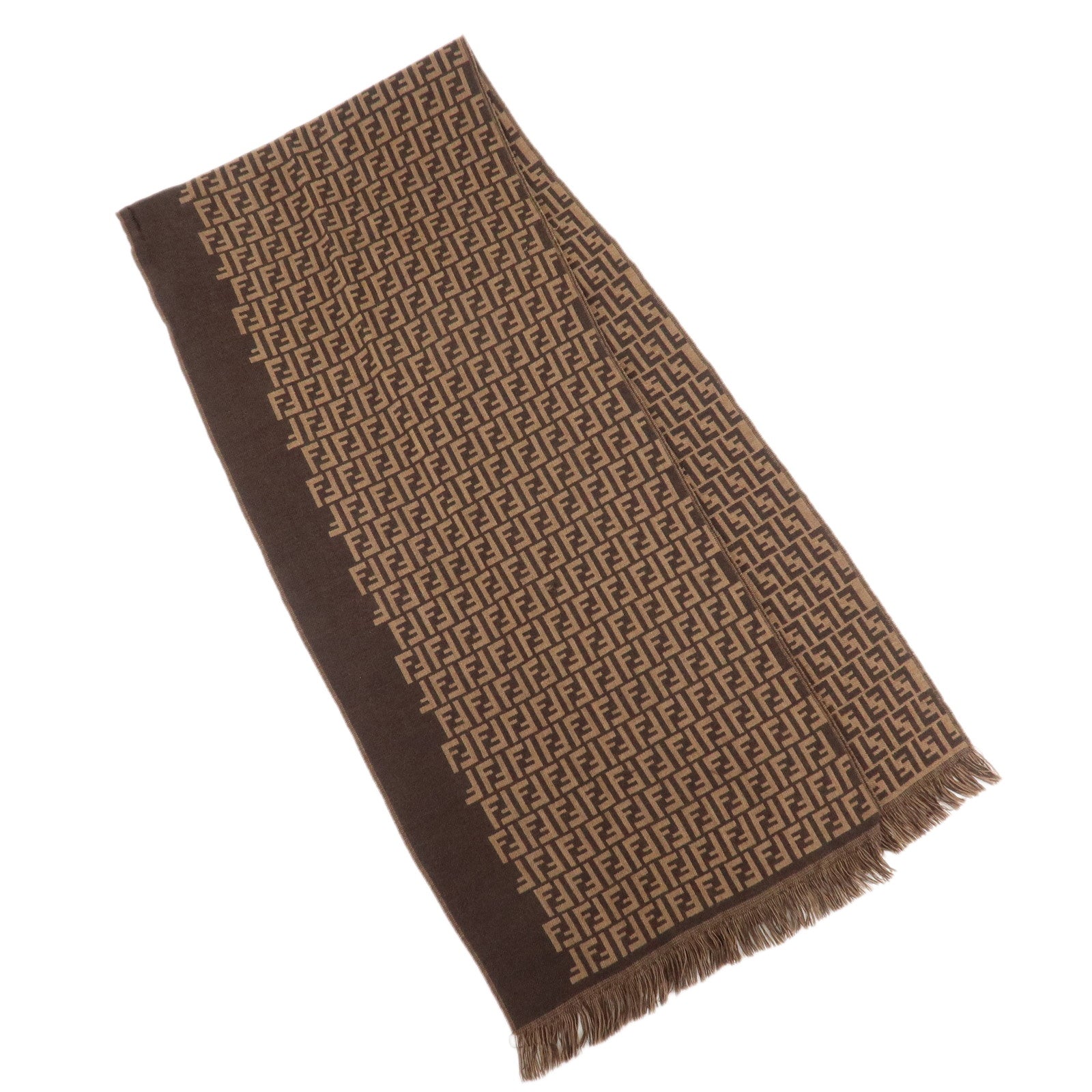 FENDI-Zucchino-Wool-100%-Scarf-Brown-Black