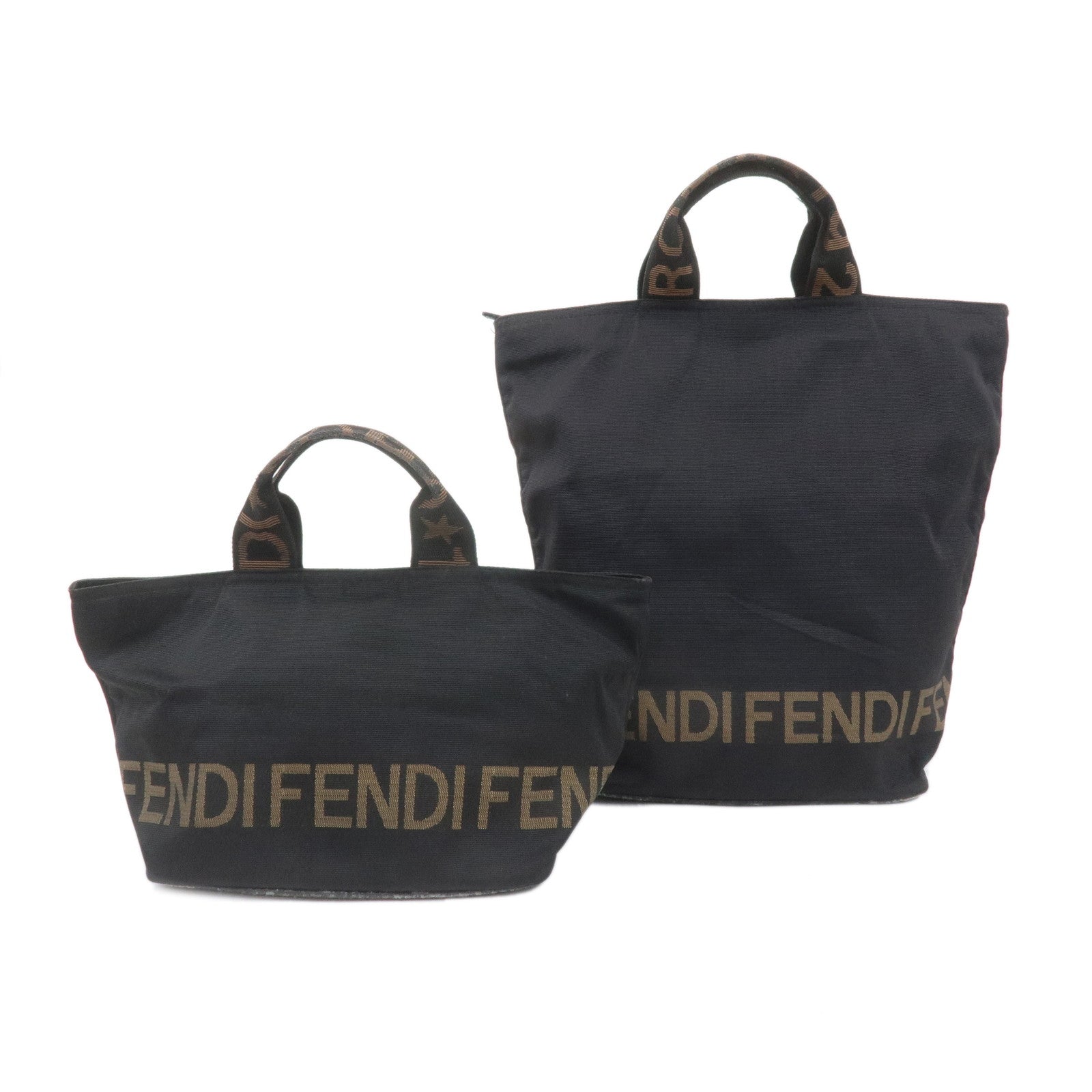 FENDI Set of 2 Nylon Tote Bag Hand Bag Black