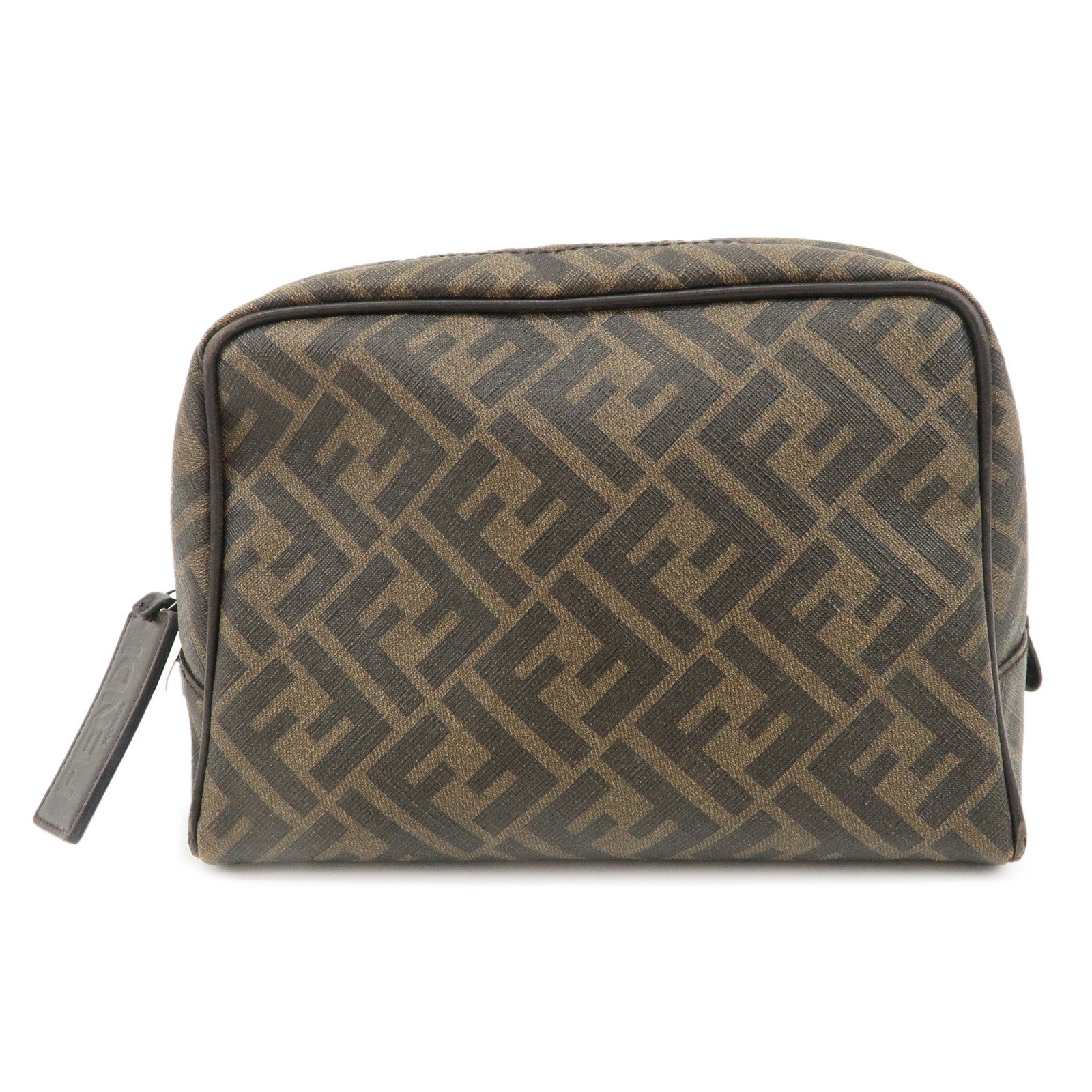 FENDI-Zucca-PVC-Leather-Pouch-Brown-Black-7N0131