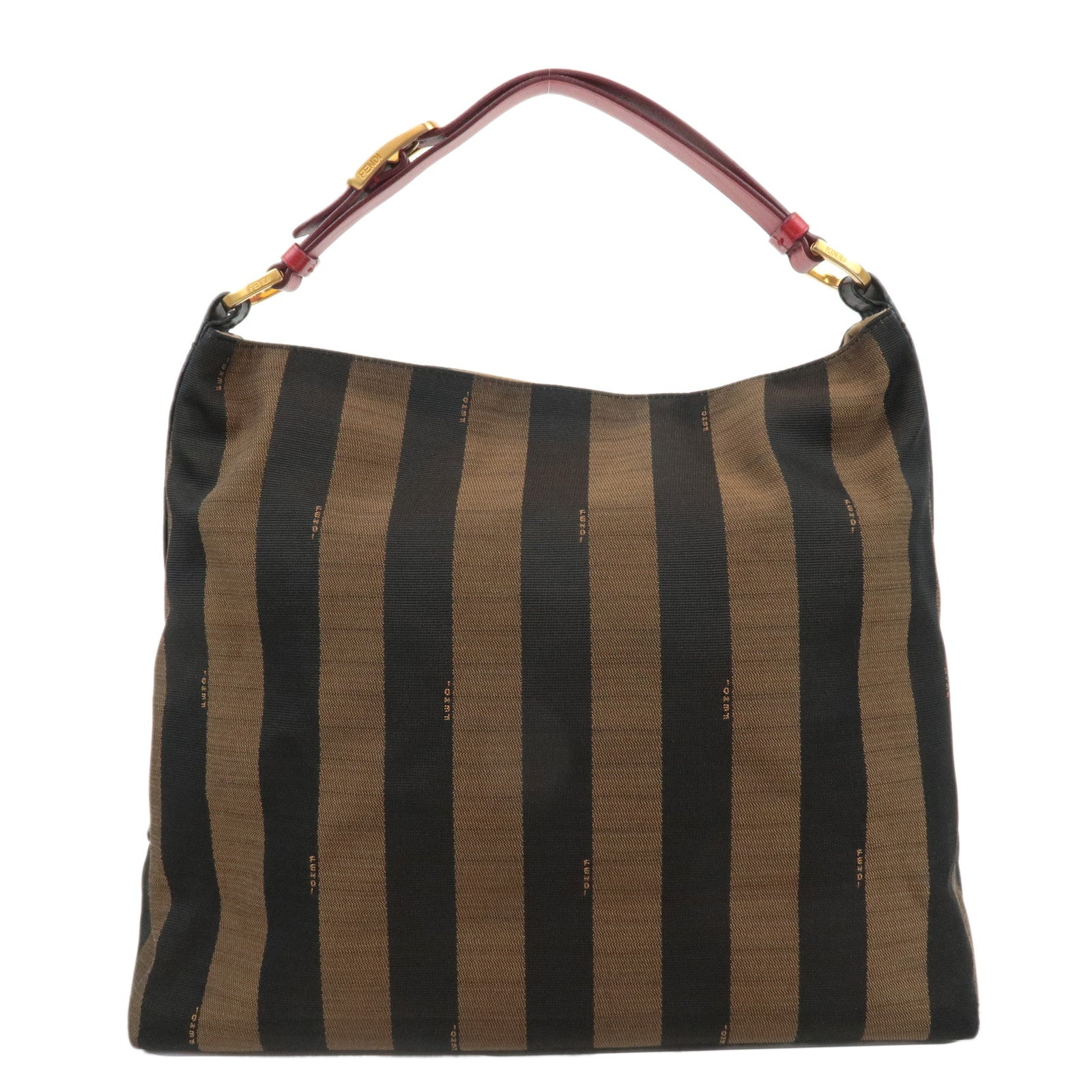 FENDI-Pequin-Canvas-Leather-Shoulder-Bag-Beige-Black-Brown-8BR653