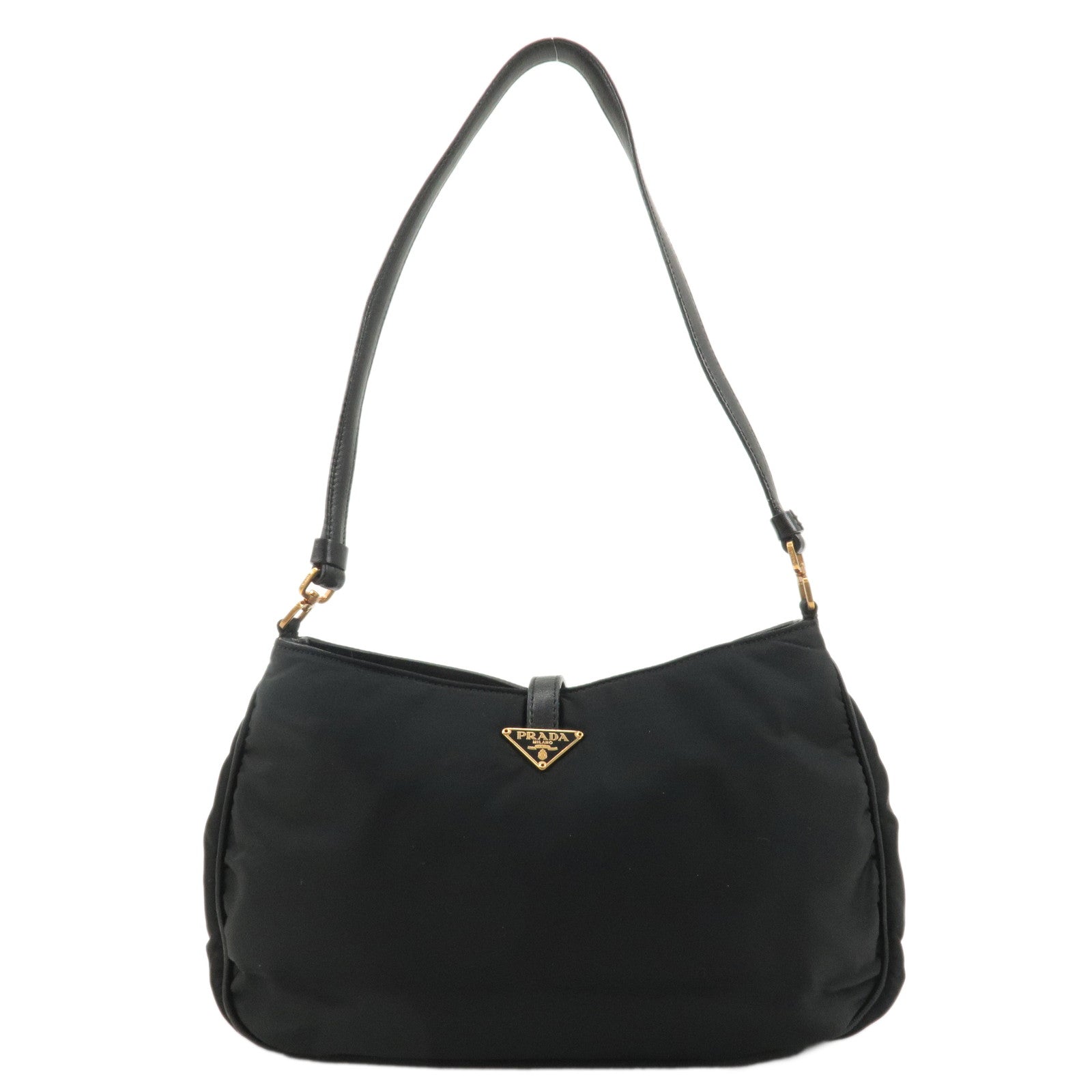 PRADA Nylon Leather Shoulder Bag Black BR0122