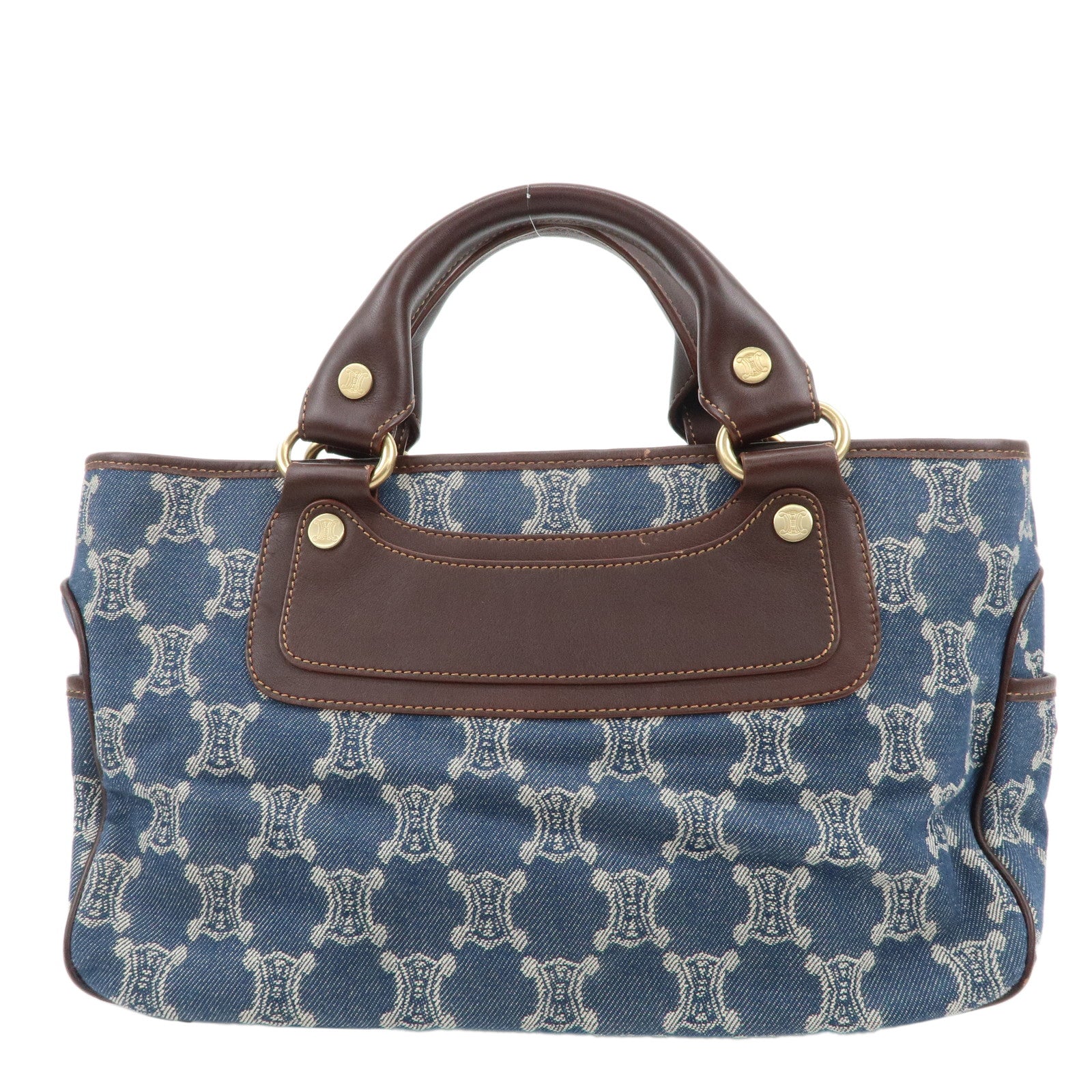 CELINE-Macadam-Denim-Canvas-Leather-Boogie-Bag-Tote-Bag-Blue-Brown