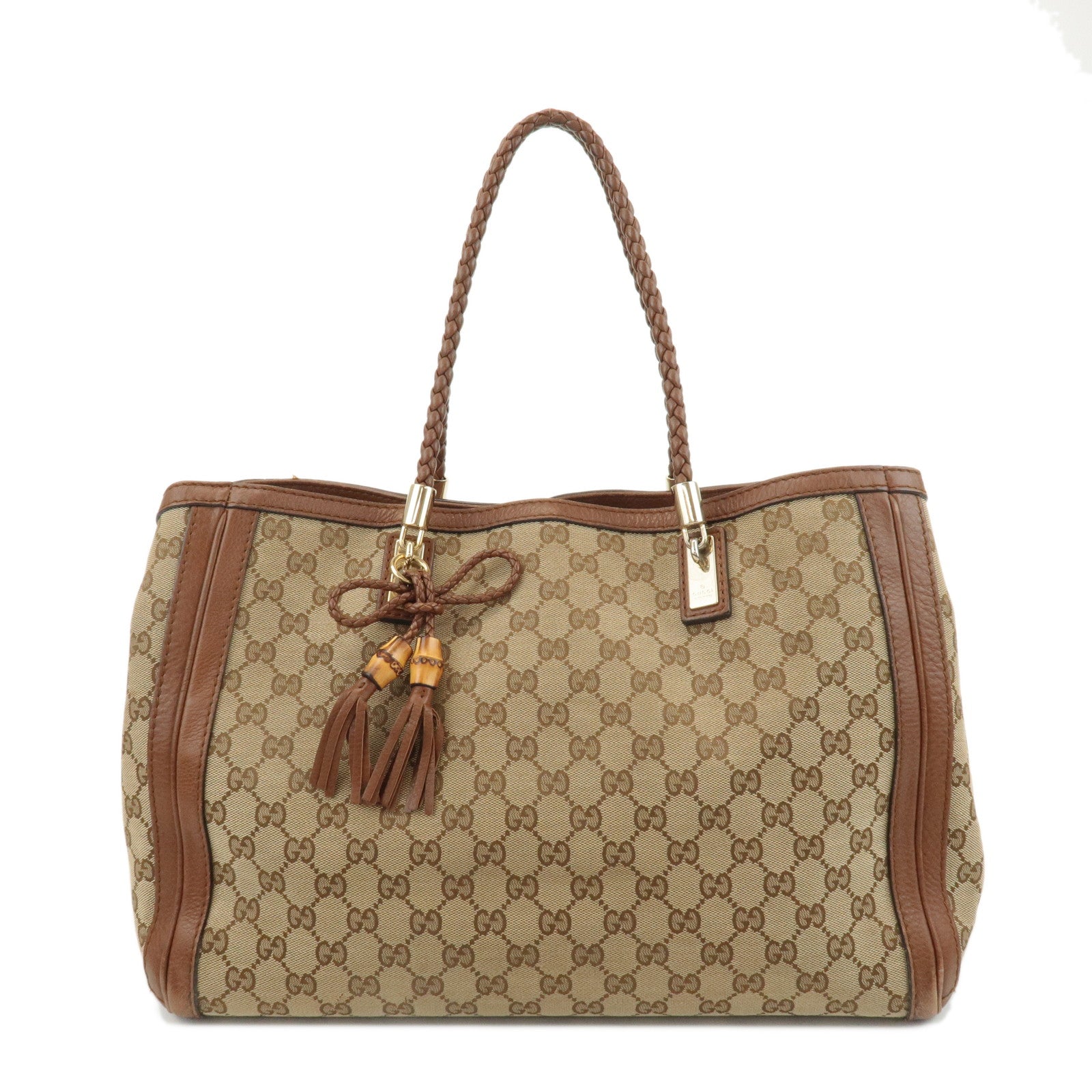 GUCCI-Bamboo-GG-Canvas-Leather-Tote-Bag-Beige-Brown-269954