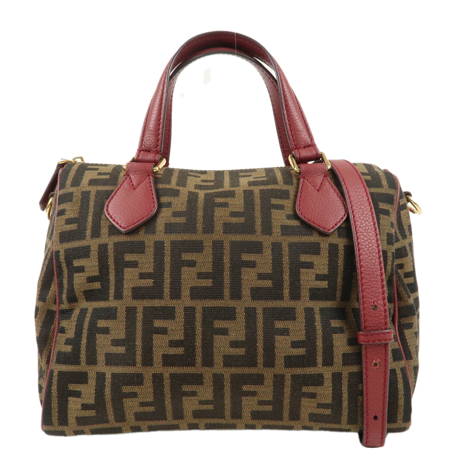 FENDI-Zucca-Canvas-Leather-2Way-Mini-Boston-Bag-8BL121