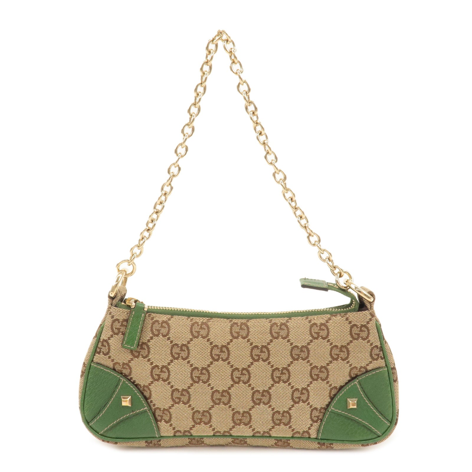 GUCCI-GG-Canvas-Leather-Chain-Hand-Bag-Pouch-Beige-Green-120940