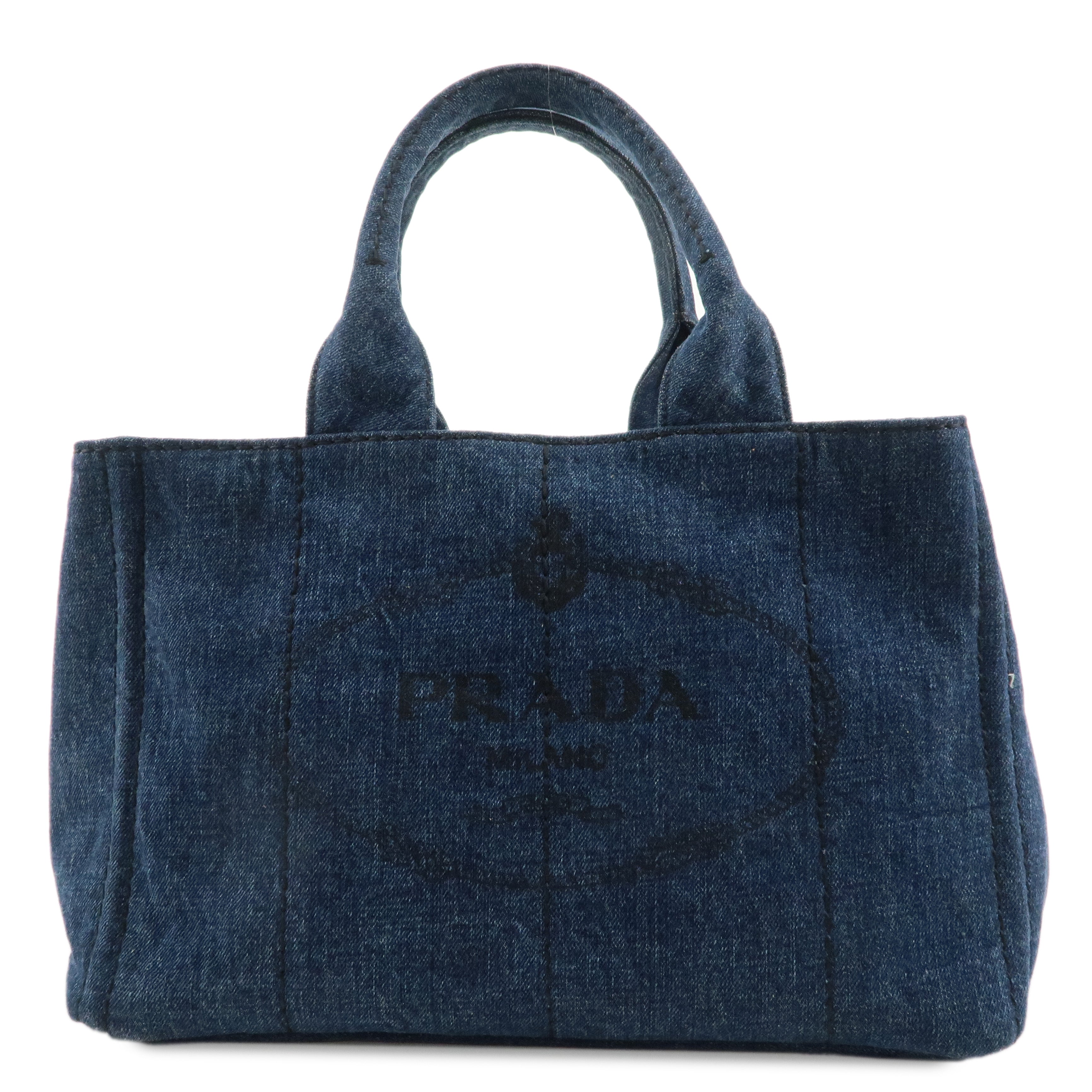 PRADA Logo Canapa Denim Hand Bag Tote Bag Denim Blue B1877B