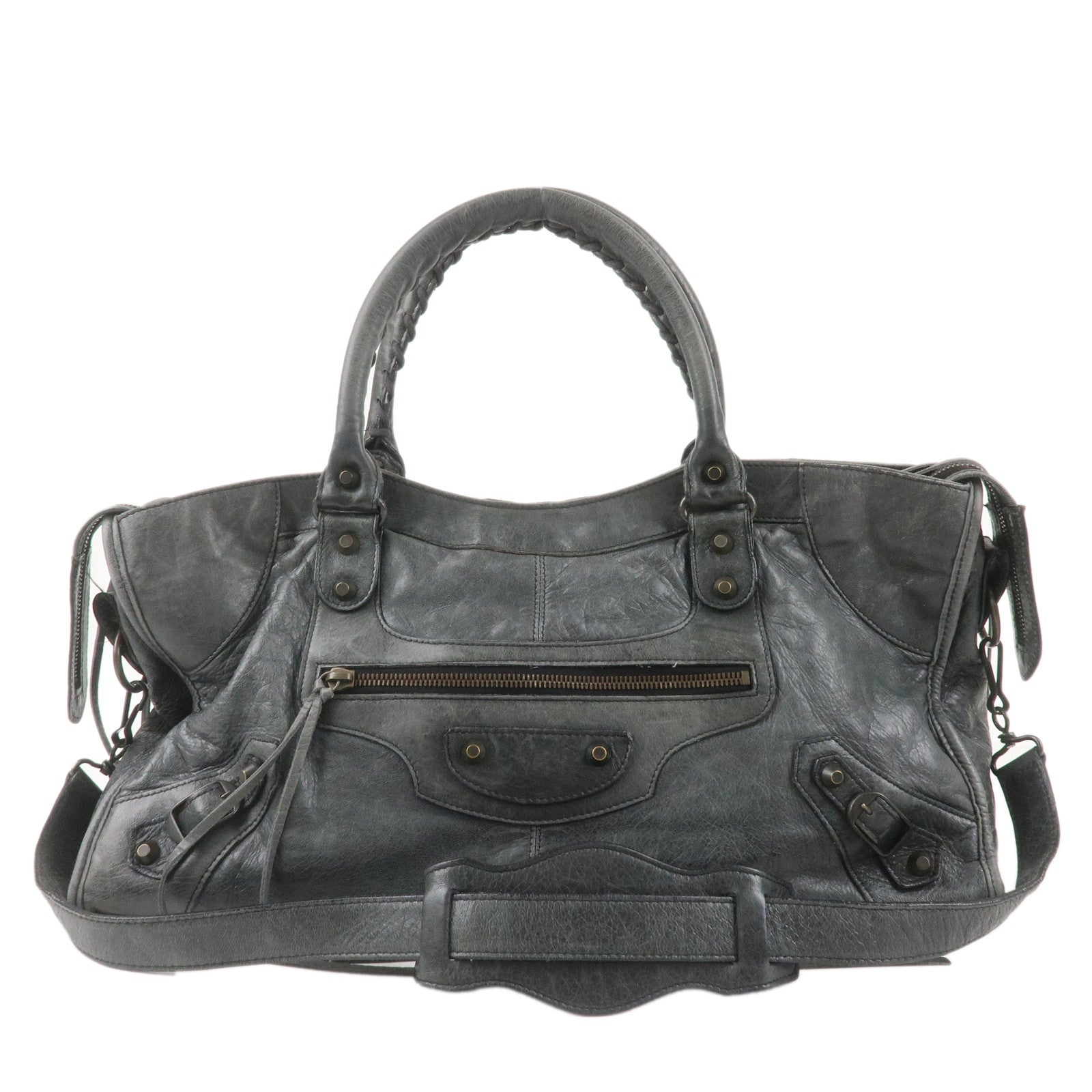 BALENCIAGA-The-Part-Time-Leather-2Way-Hand-Bag-Gray-168028