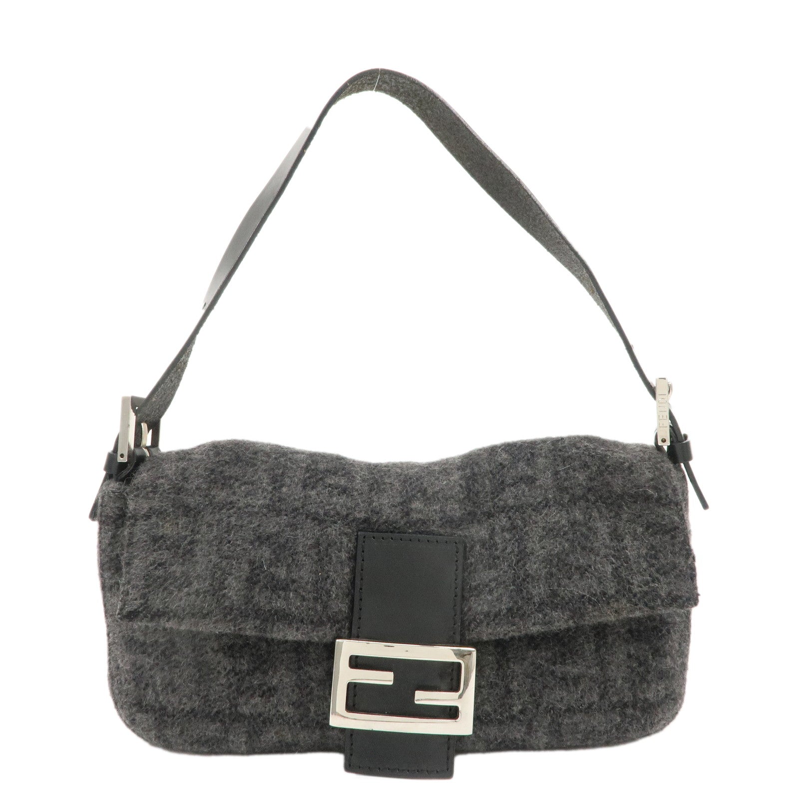 FENDI-Mamma-Baguette-Zucca-Wool-Leather-Shoulder-Bag-Gray-26424