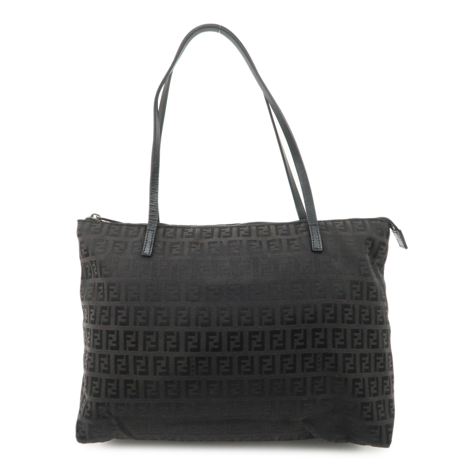 FENDI-Zucchino-Canvas-Leather-Tote-Bag-Brown-Black-8BH023