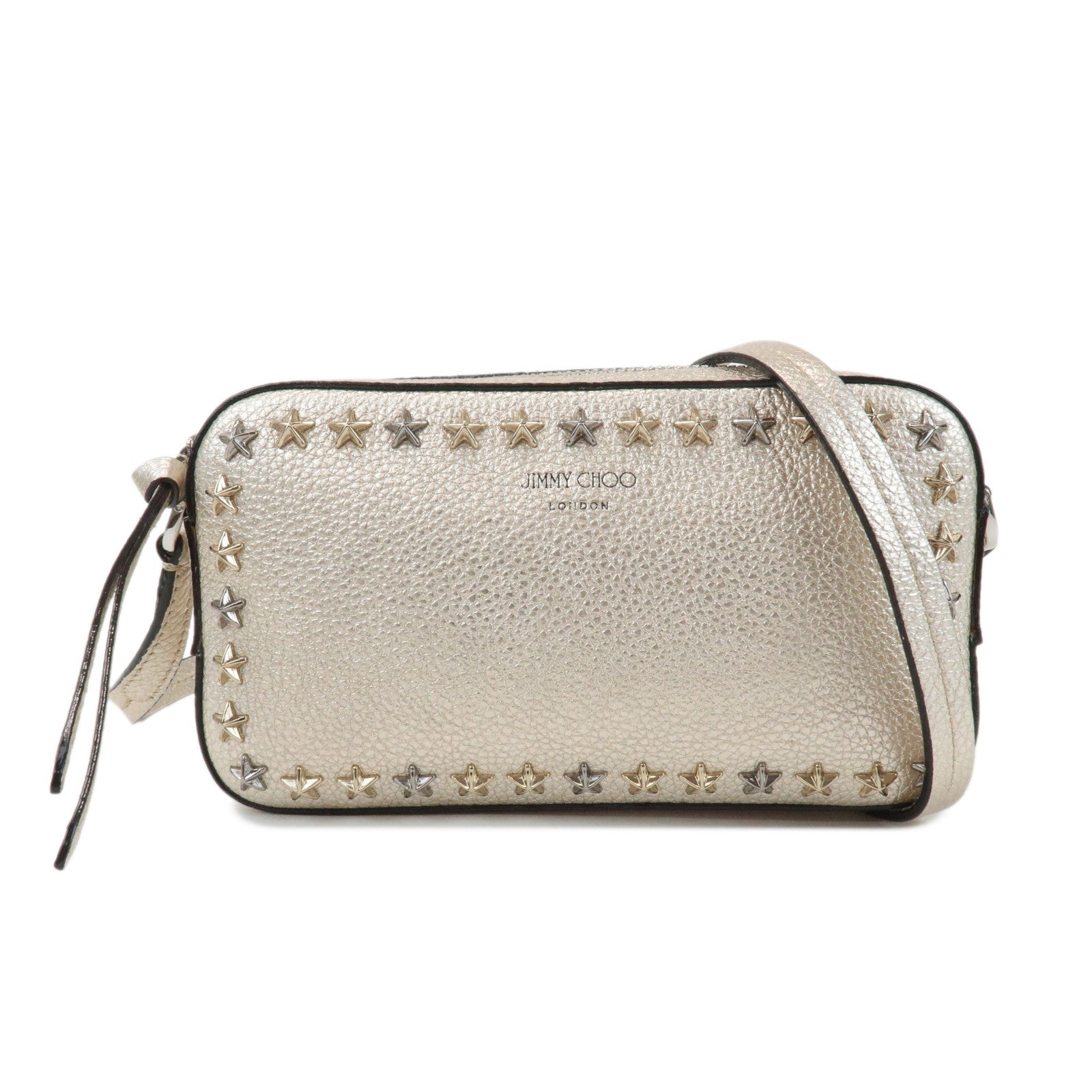 JIMMY-CHOO-Leather-Studs-Small-Shoulder-Bag-Silver