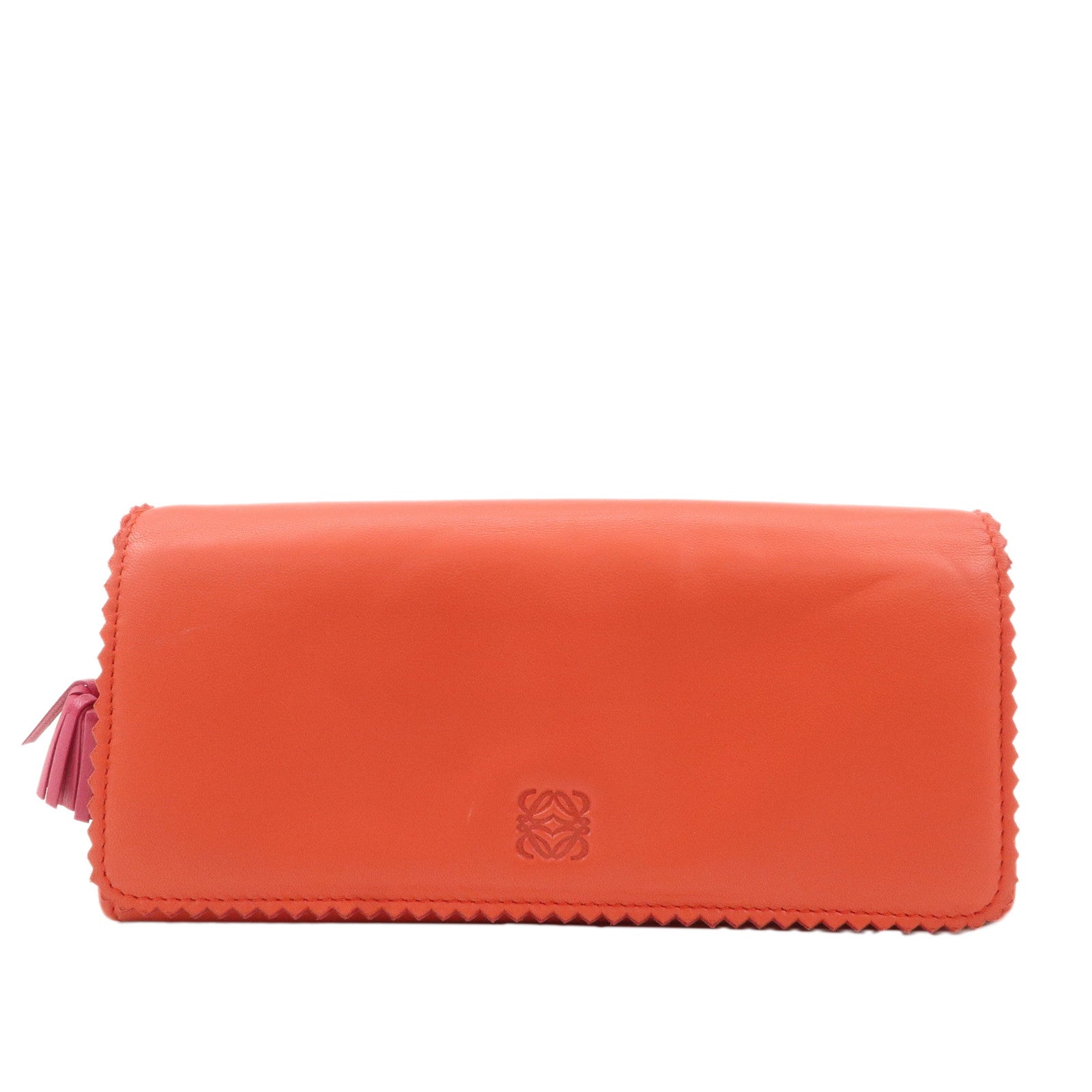 LOEWE-Anagram-Leather-Bi-fold-Pinking-Long-Wallet-Red