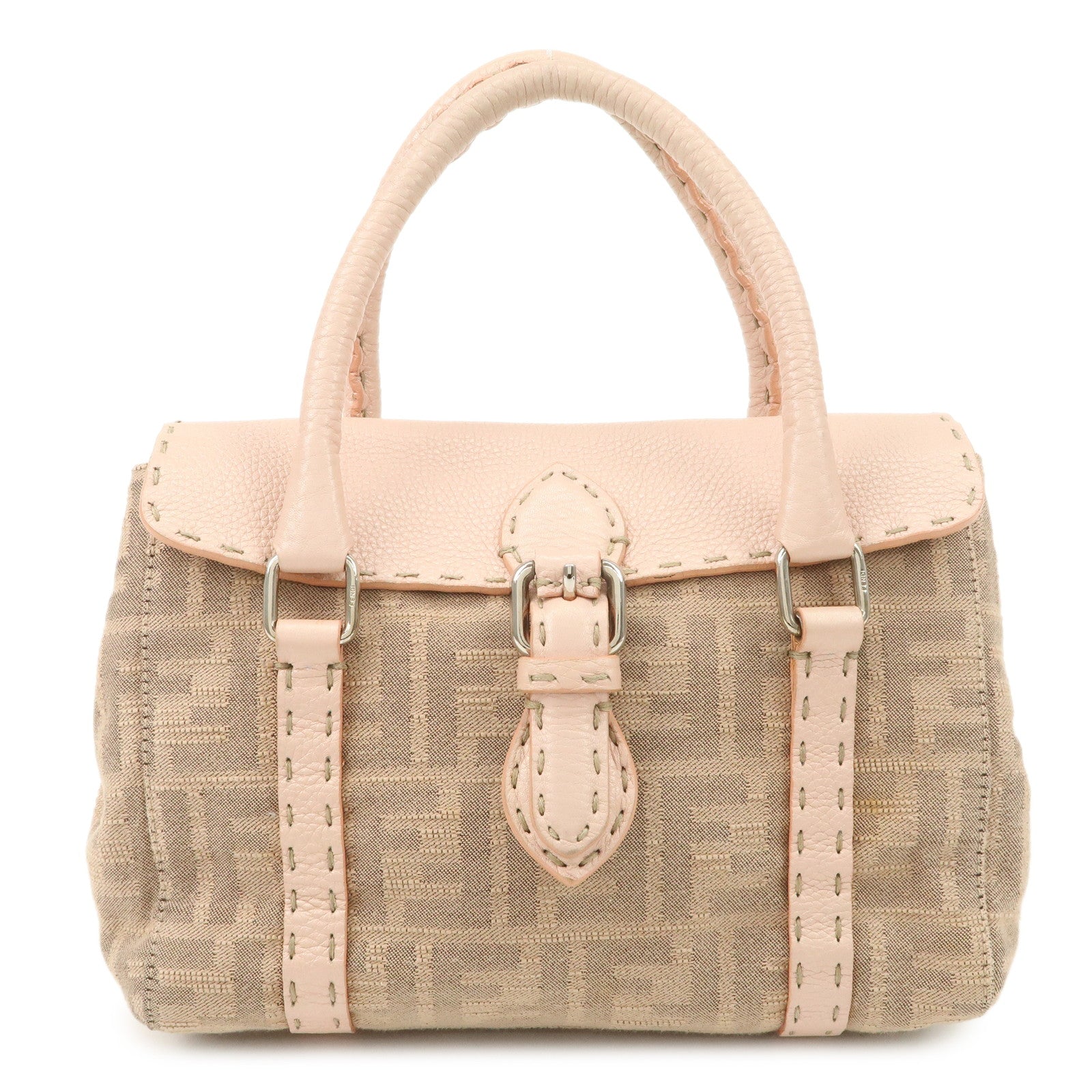 FENDI-Zucca-Selleria-Leather-Mini-Linda-Hand-Bag-Pink-8BR486