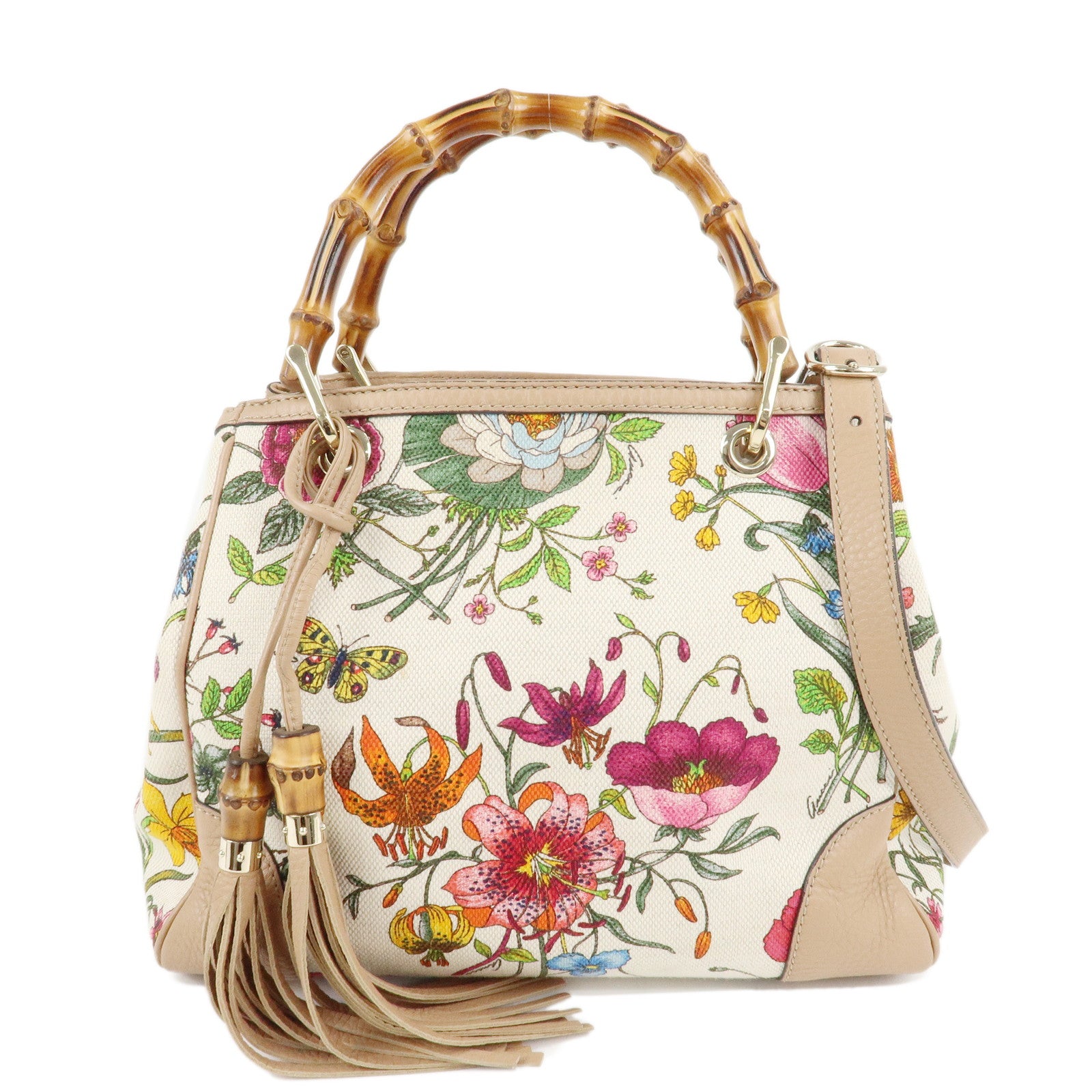 GUCCI-Bamboo-Canvas-Leather-2Way-Bag-Flora-Japan-Limited-336032