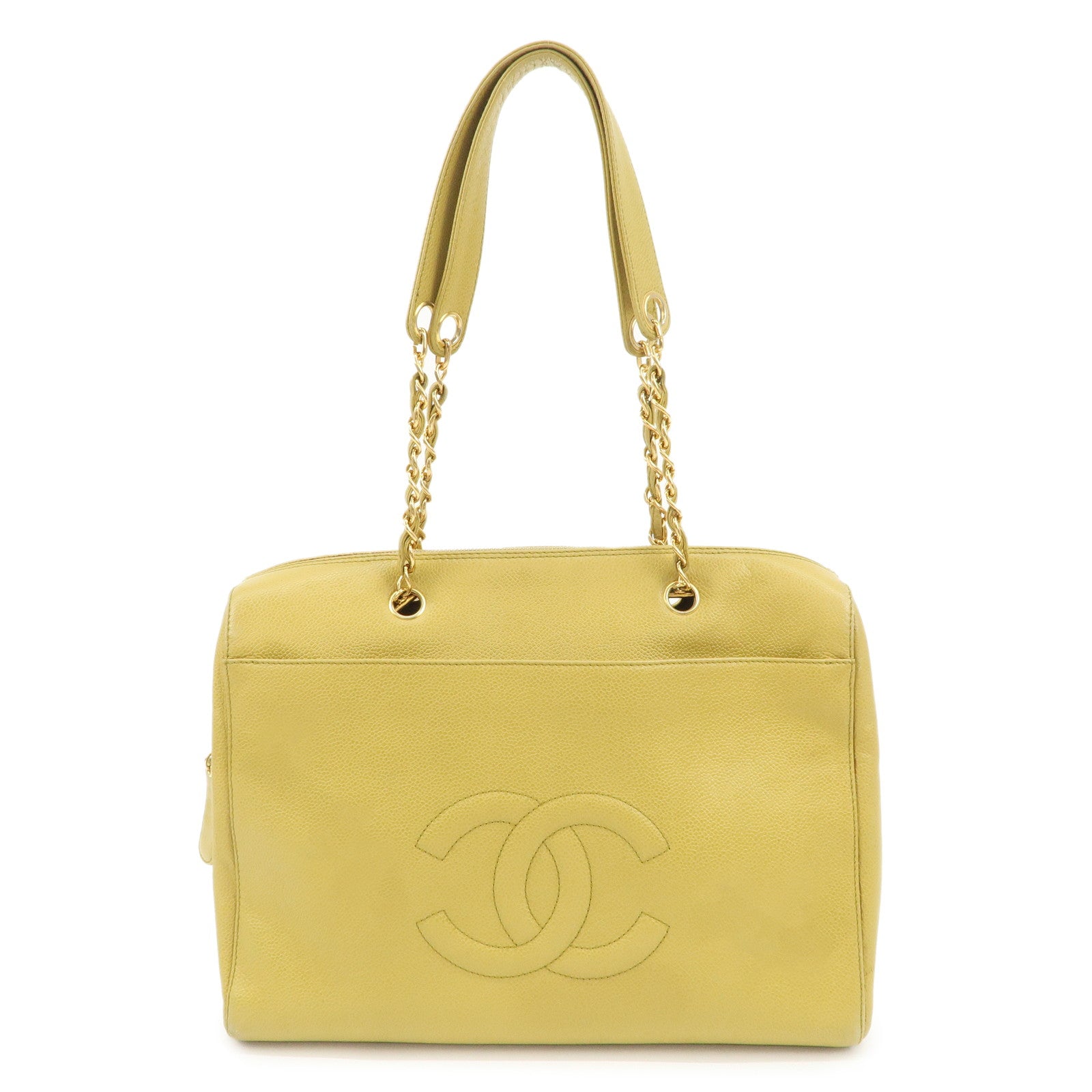 CHANEL-Caviar-Skin-Coco-Mark-Chain-Tote-Bag-Mustard-Gold-HDW