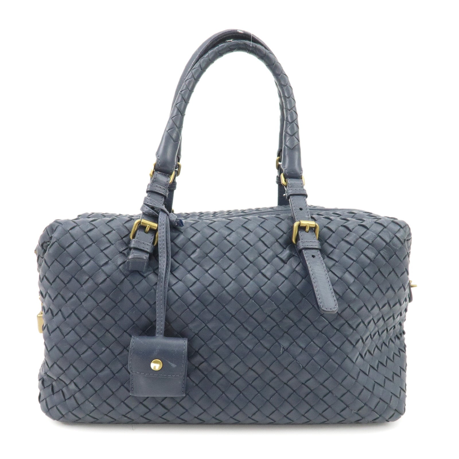 BOTTEGA-VENETA-Intrecciato-Leather-Hand-Bag-Shoulder-Bag-Navy