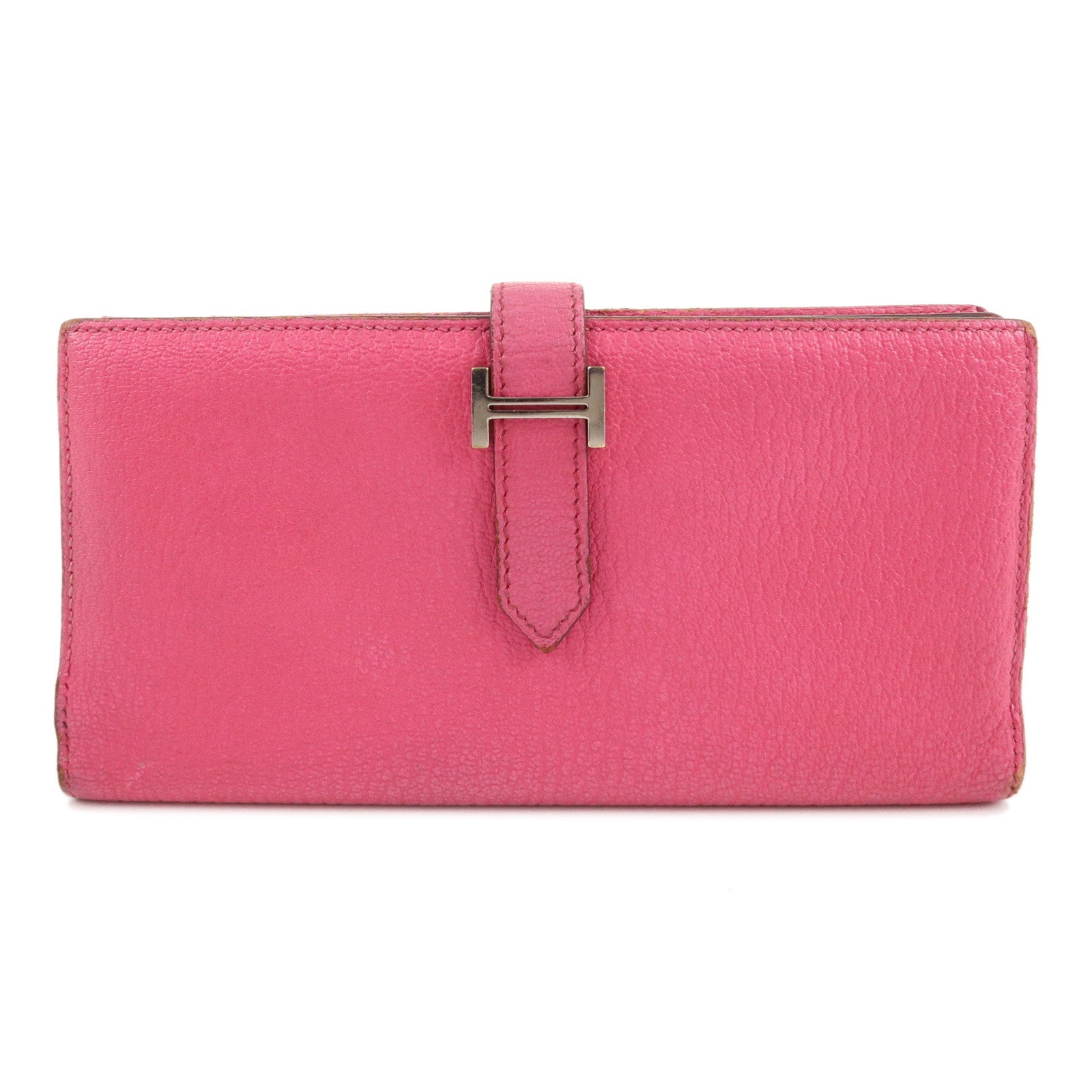 HERMES-Leather-Bearn-Soufflet-N-engraved-(around-2010)-Wallet-Pink