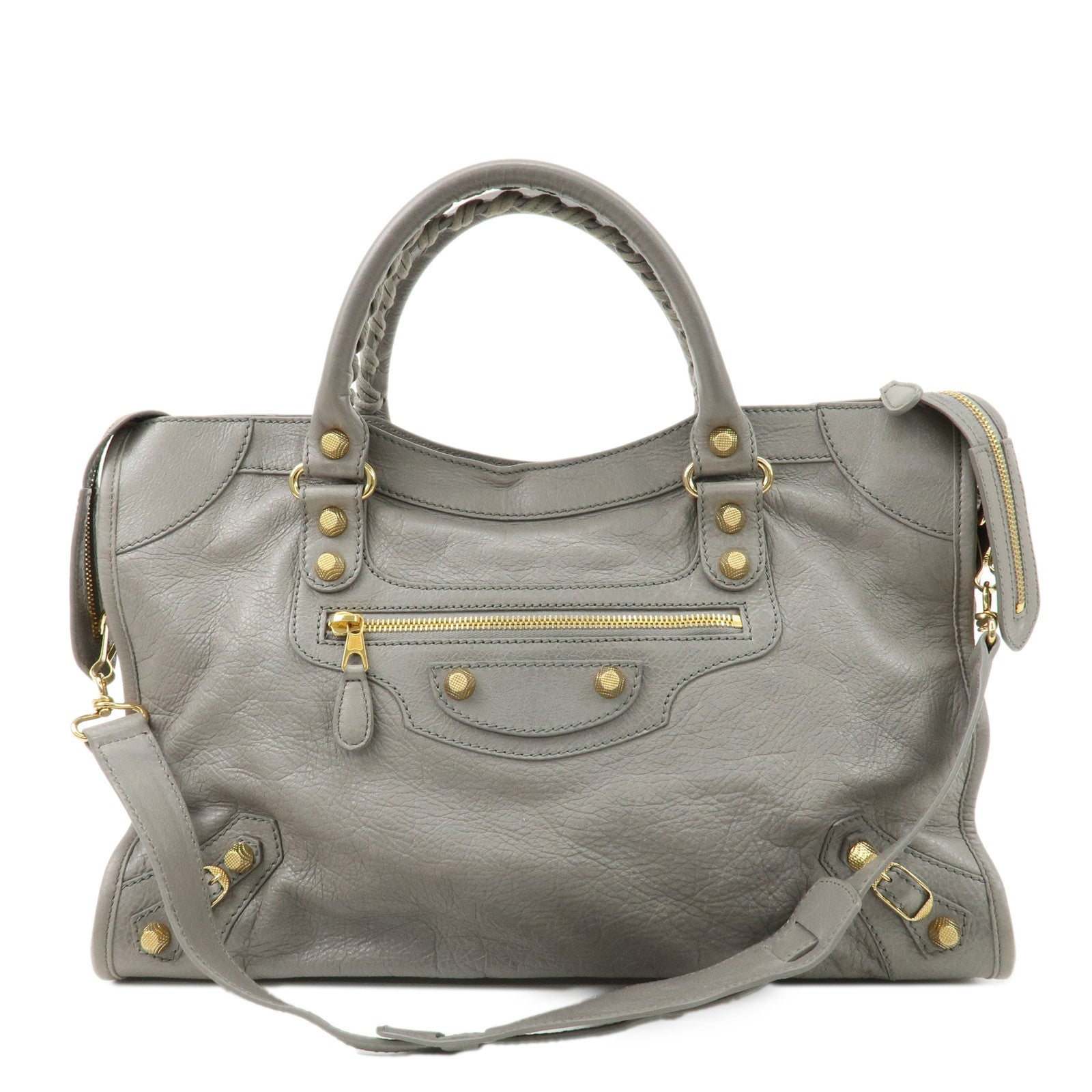 BALENCIAGA-Leather-The-Giant-City-2Way-Bag-Hand-Bag-Gray-281770