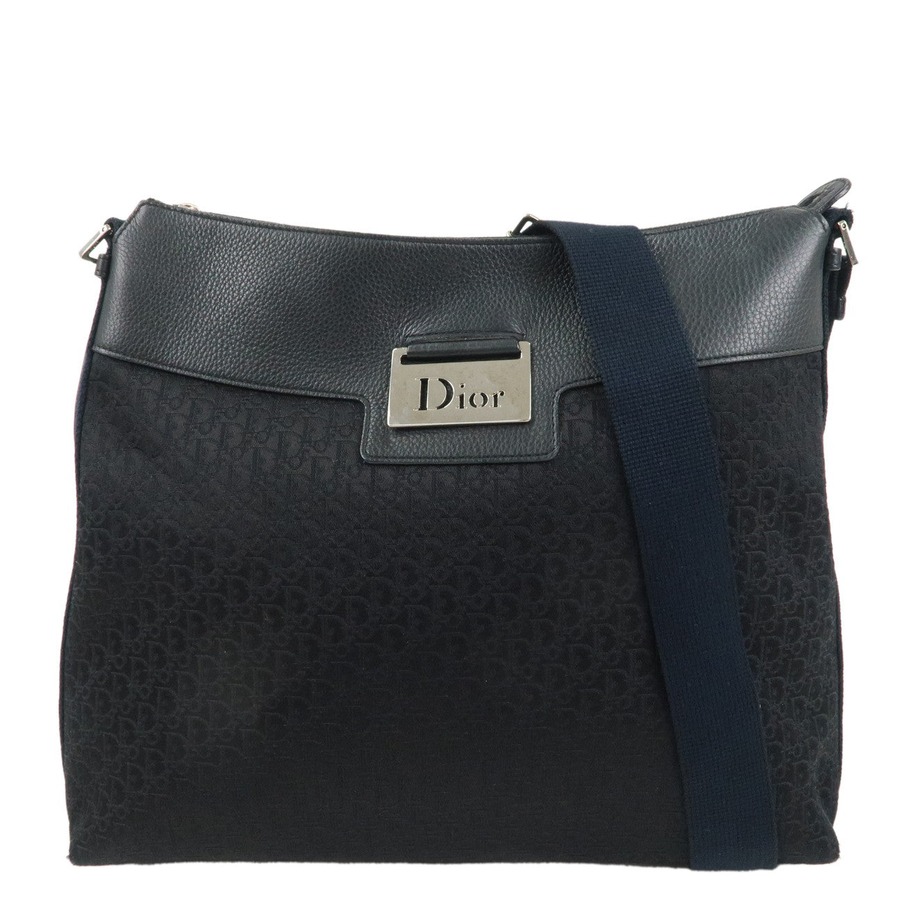 Christian-Dior-Trotter-Canvas-Leather-Shoulder-Bag-Black