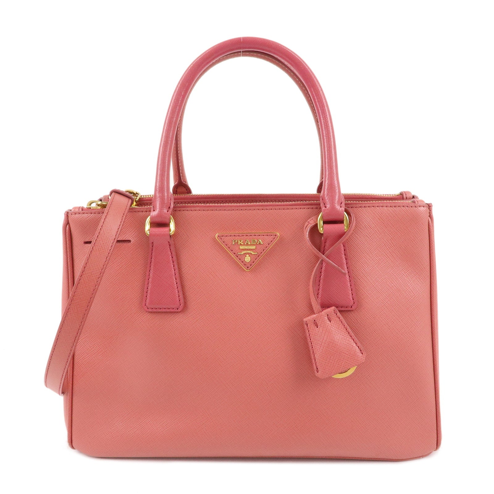 PRADA-Logo-Saffiano-Leather-2WAY-Bag-Hand-Bag-Shoulder-Bag-Pink