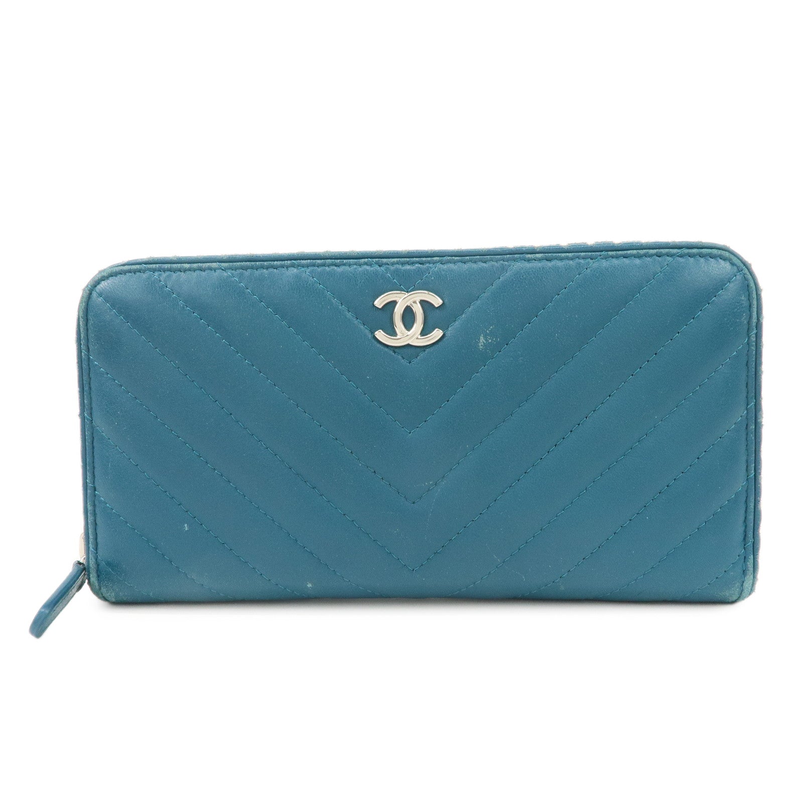 CHANEL-V-Stich-Lamb-Skin-Coco-Mark-Studs-Long-Wallet-Blue-A50097