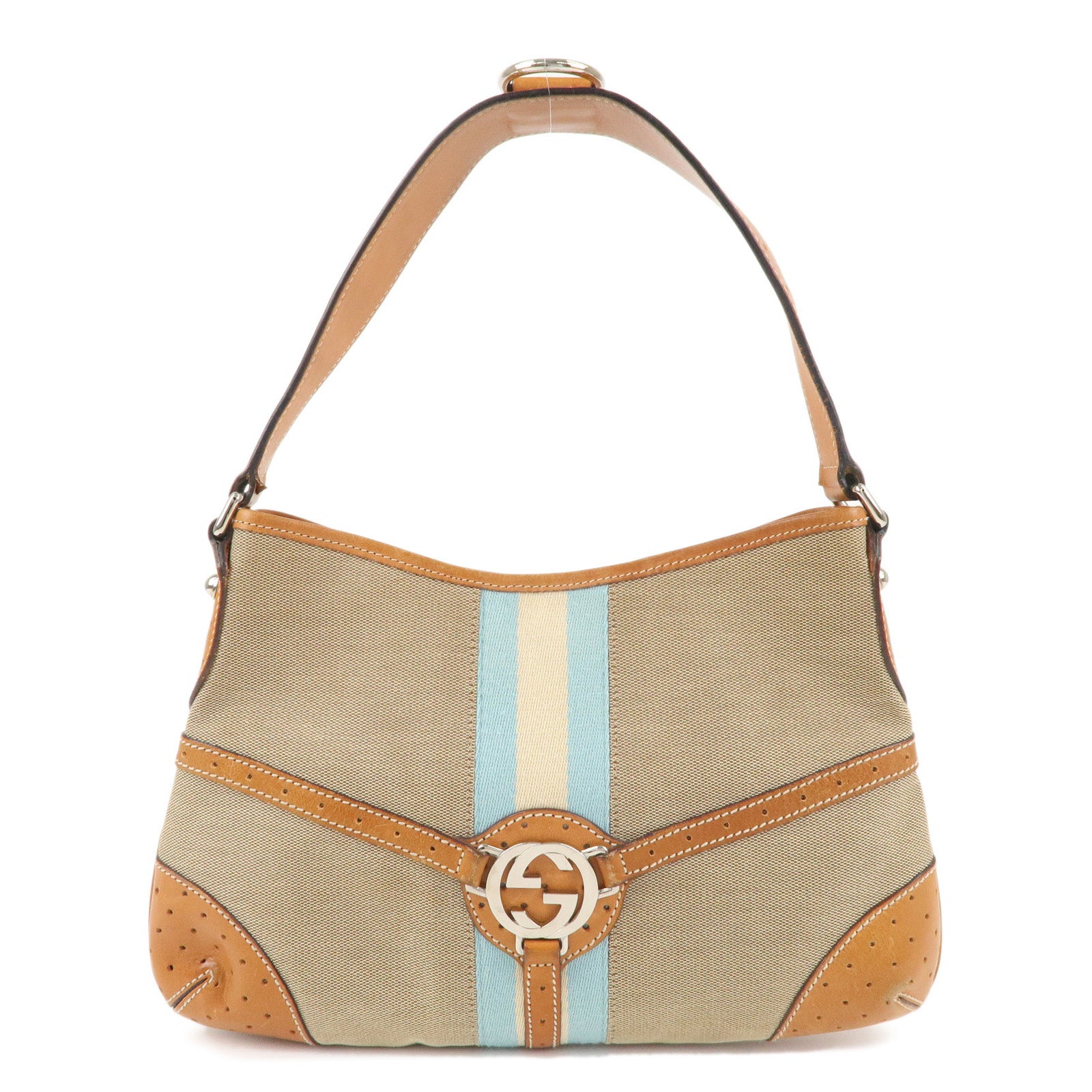 GUCCI Sherry Interlocking G Canvas Leather Shoulder Bag 114877