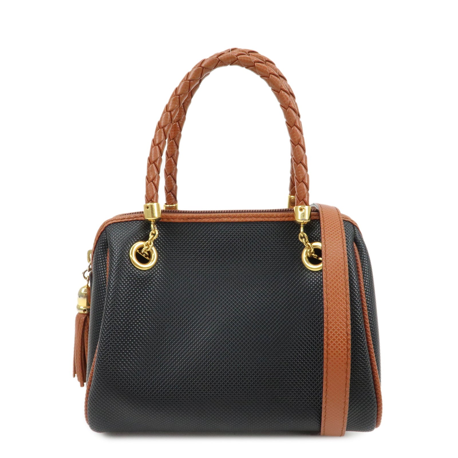 BOTTEGA-VENETA-Intrecciato-PVC-Leather-Marco-Polo-Tassel-Hand-Bag