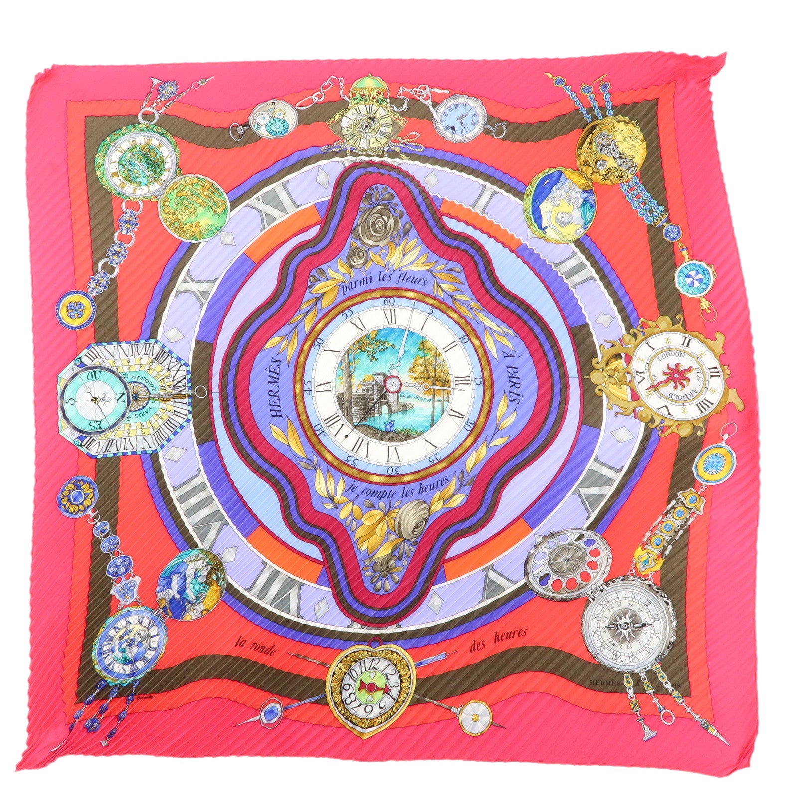 HERMES-100%-Silk-Pleats-Carre-Scarf-Multicolor