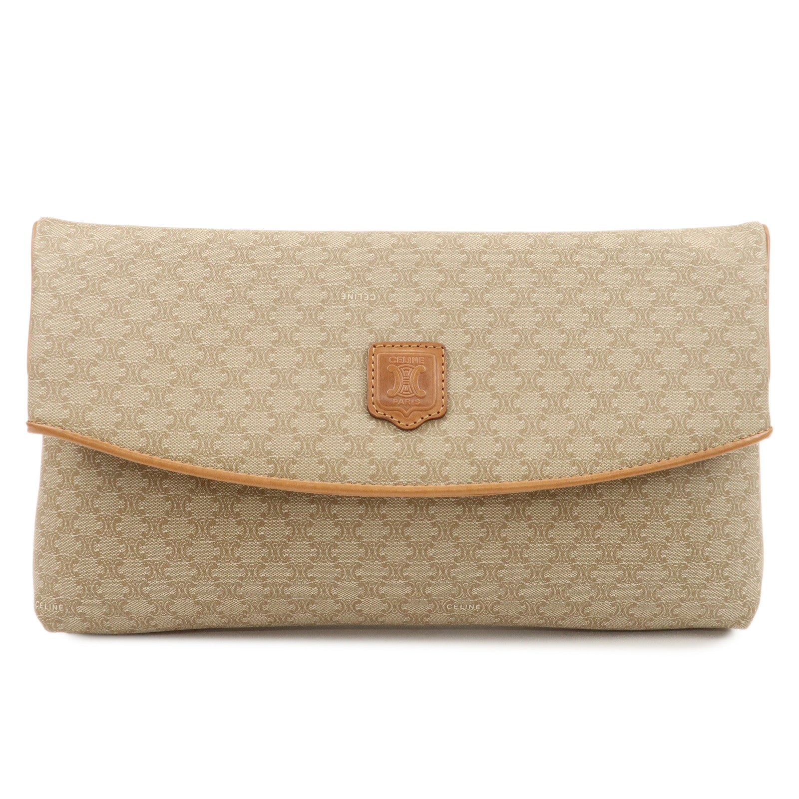 CELINE-Macadam-PVC-Leather-Clutch-Bag-Beige