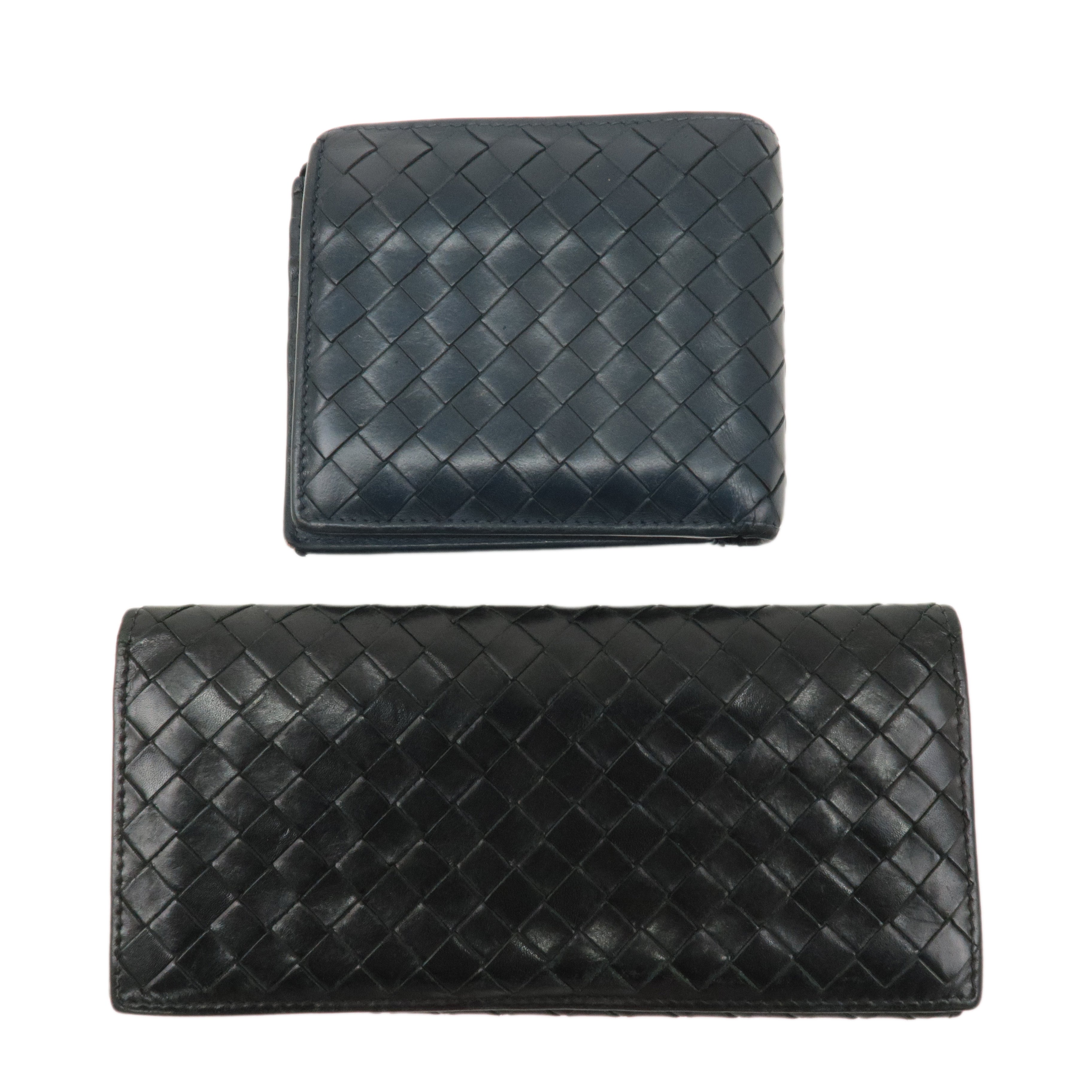 BOTTEGA VENETA Set of 2 Intrecciato Leather Wallet Navy Black