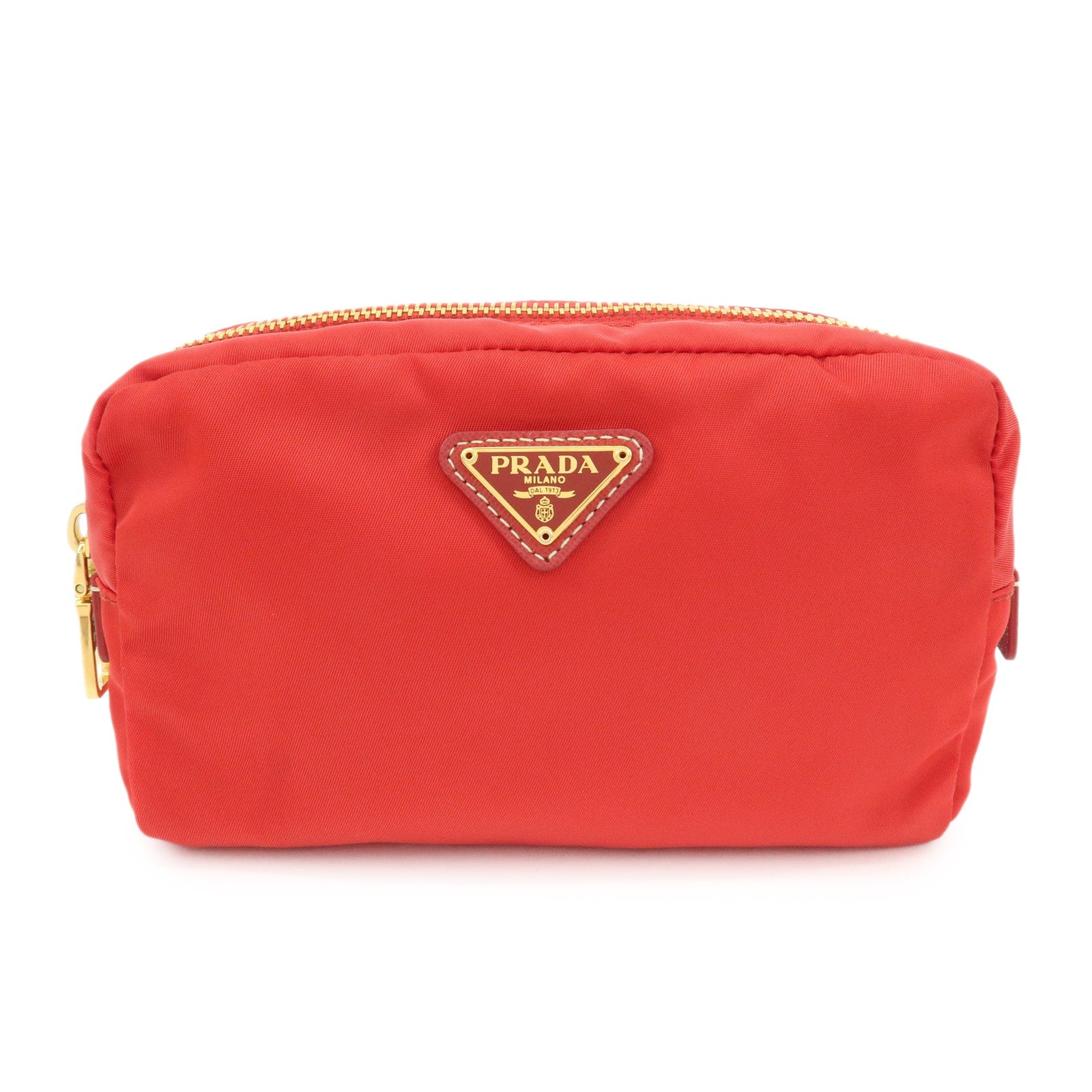 PRADA-Nylon-Leather-Pouch-Red-Gold-Hardware-1N0021