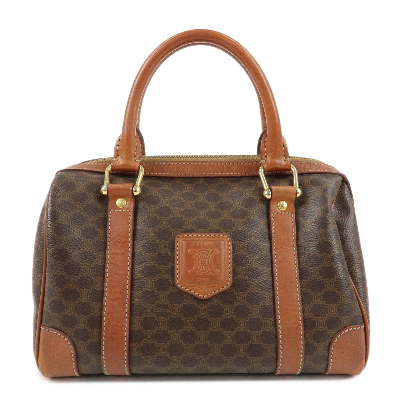 CELINE-Macadam-PVC-Leather-Hand-Bag-Brown