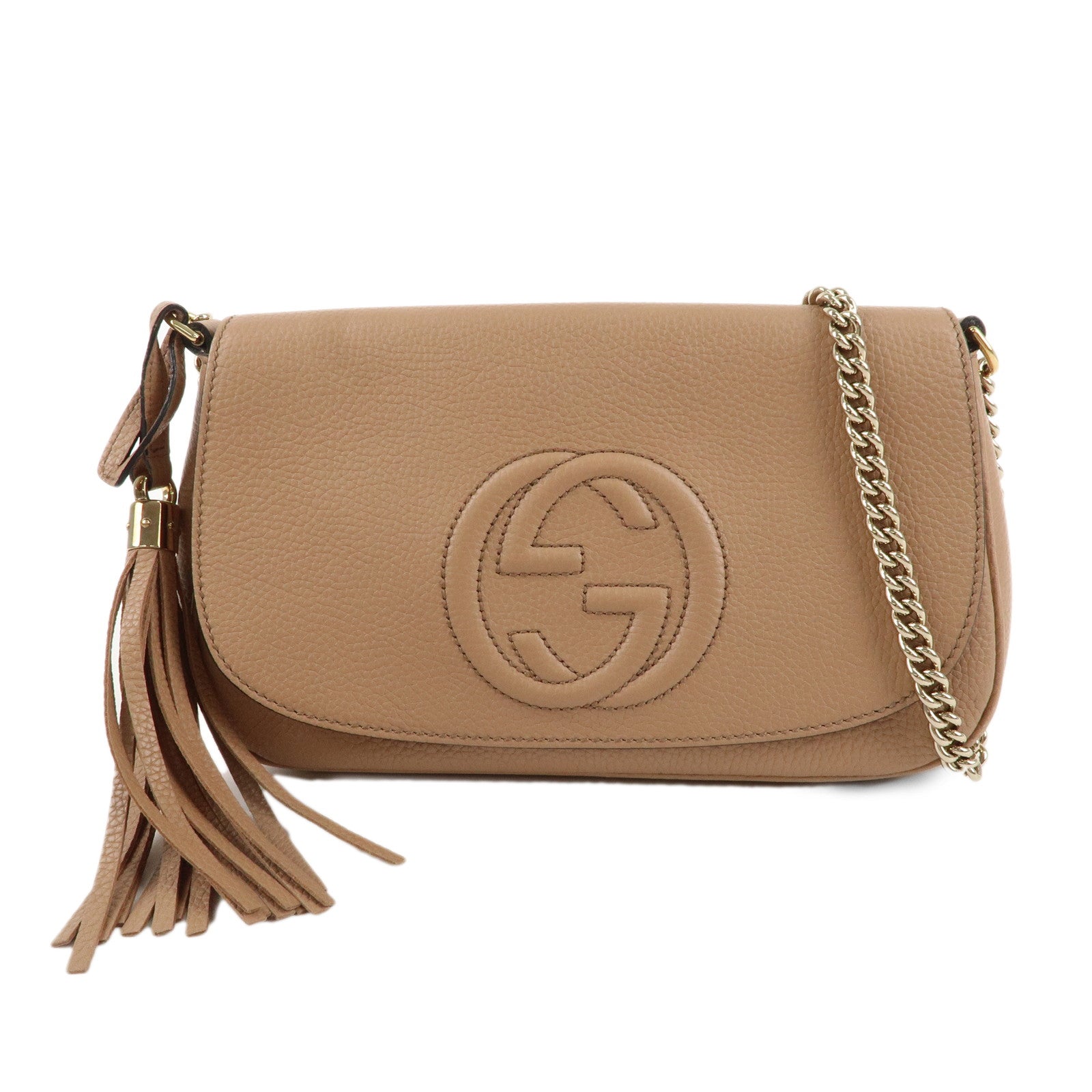 GUCCI SOHO Leather Chain Shoulder Bag Beige 536224