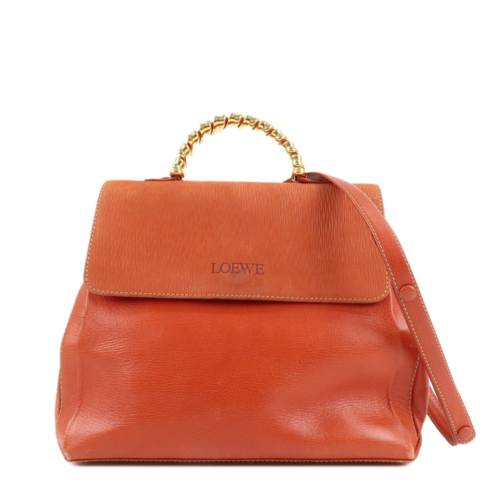 LOEWE-Velazquez-Suede-Leather-2Way-Bag-Hand-Bag-Orange