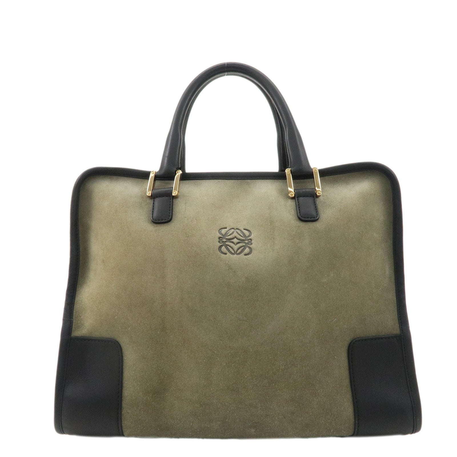 LOEWE-Anagram-Suede-Leather-Amazona-32-Hand-Bag-Khaki-Brown