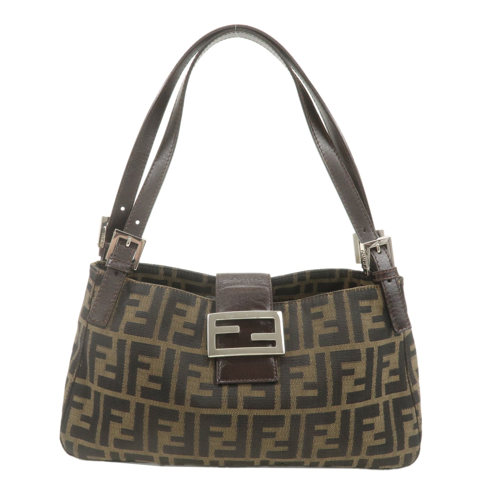 FENDI Zucca Canvas Leather Shoulder Bag Brown Black 234826583