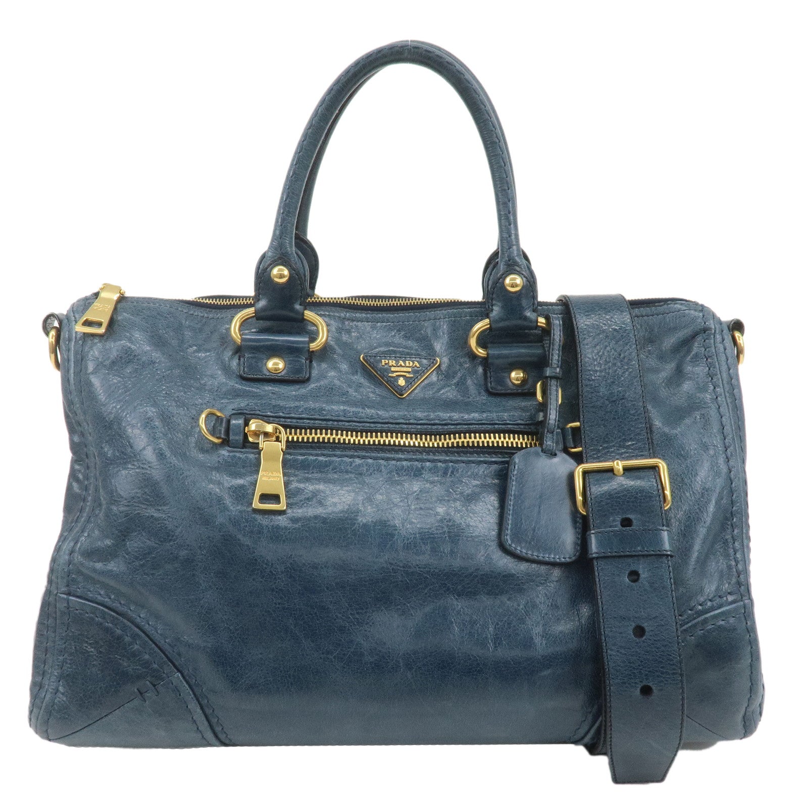 PRADA-Leather-2Way-Bag-Shoulder-Bag-Blue-BL0678