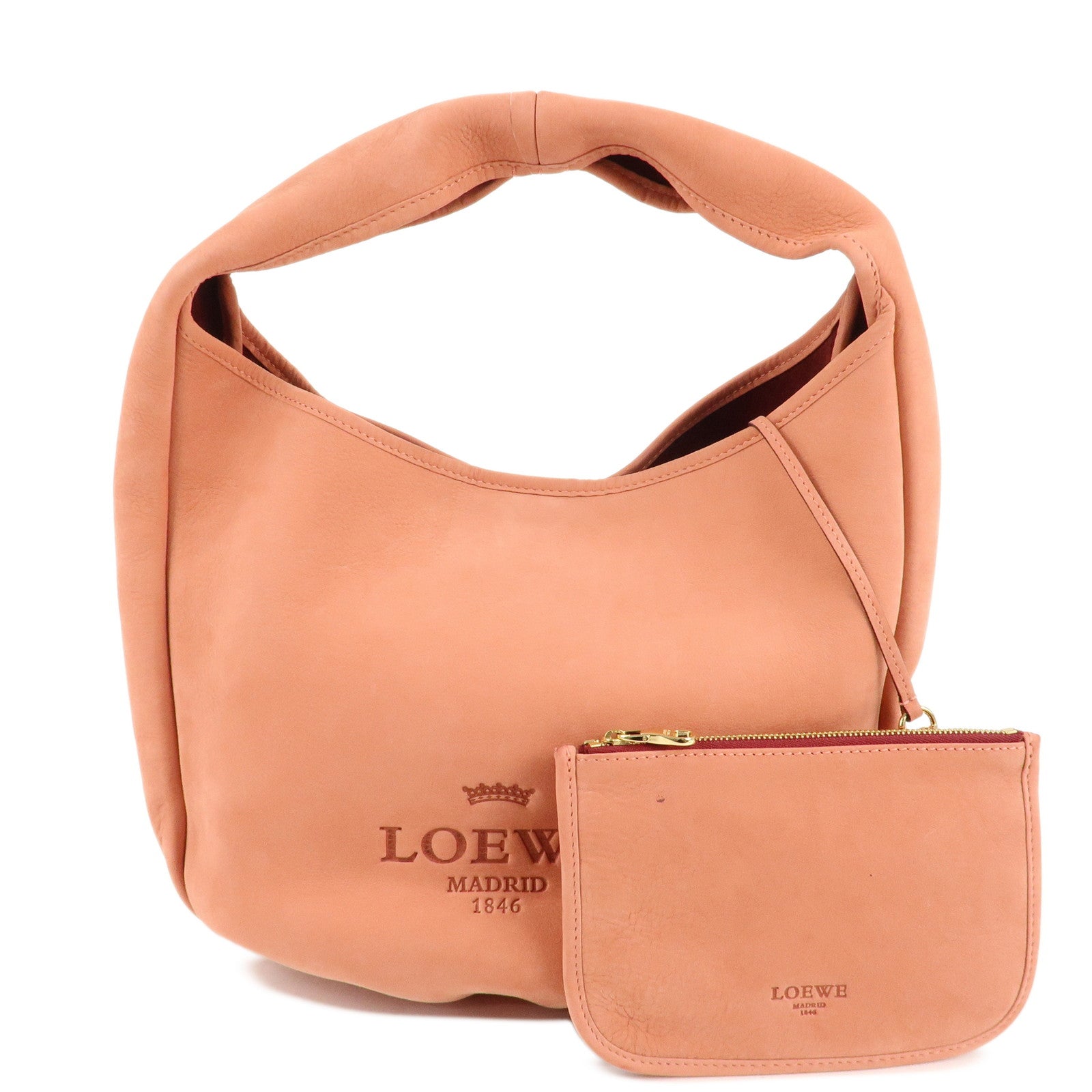 LOEWE-Suede-Shoulder-Bag-Hand-Bag-Pouch-Pink