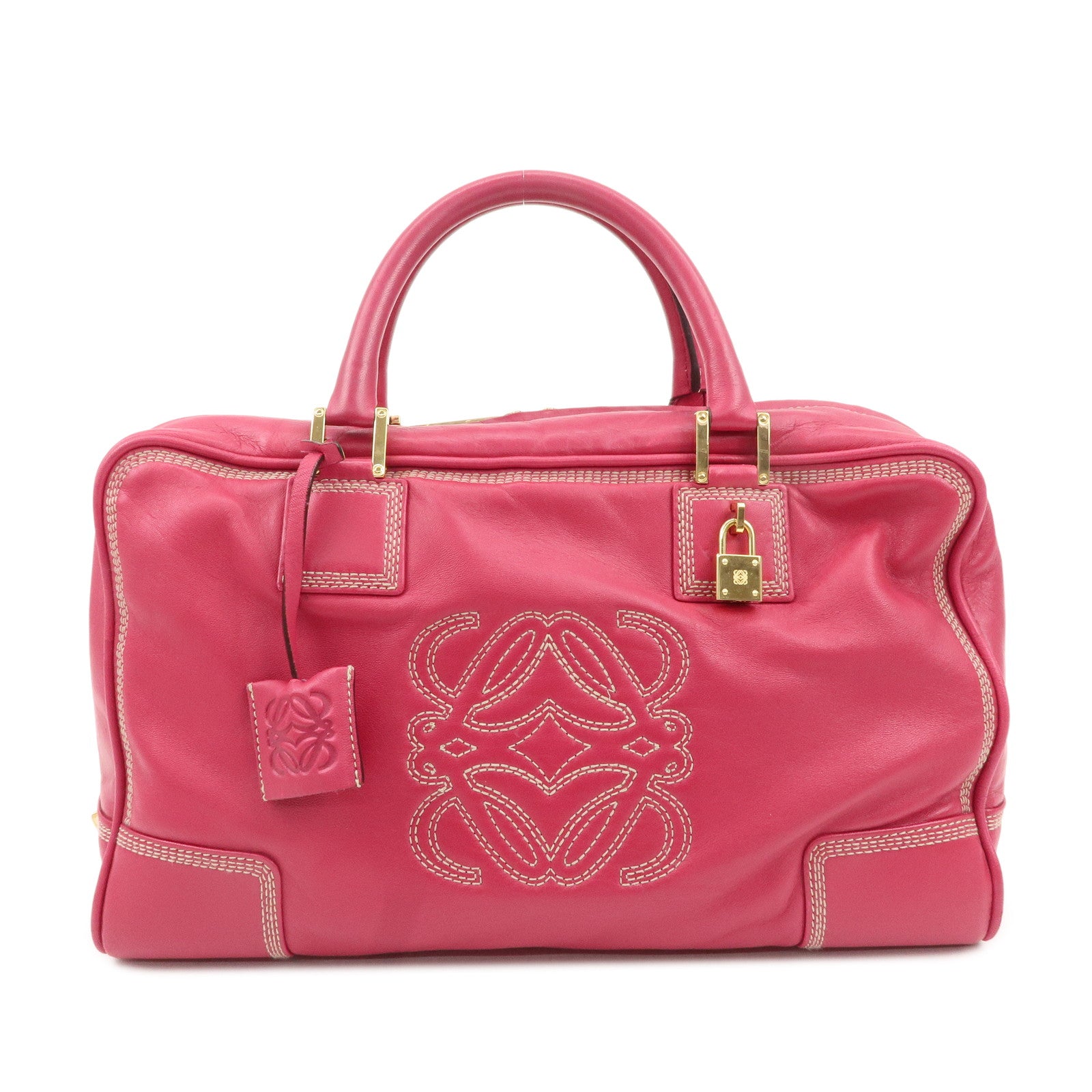 LOEWE-Anaglam-Amazone-35-Leather-Hand-Bag-Boston-Bag-Pink