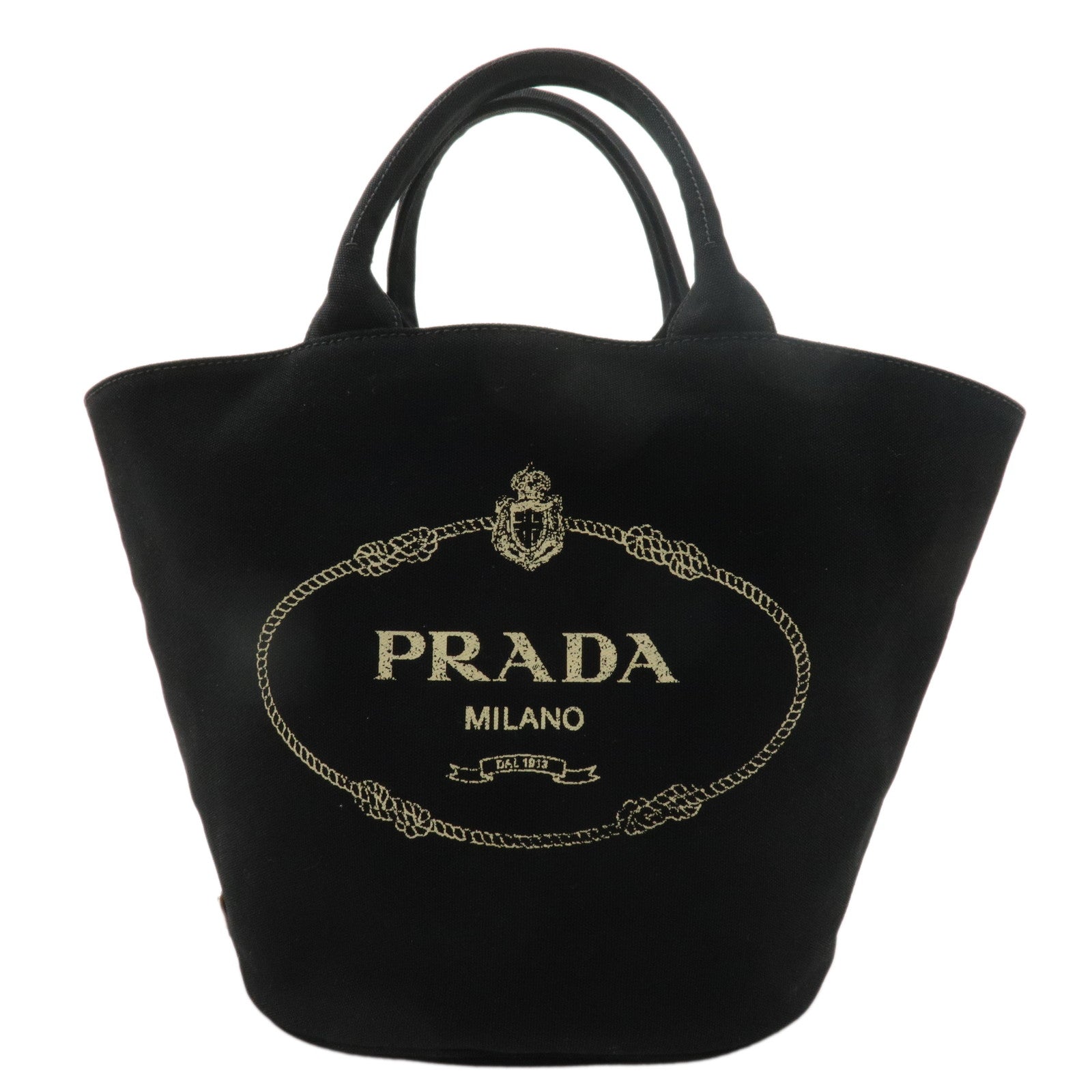 PRADA Canapa Canvas Tote Bag Hand Bag Black 1BG163