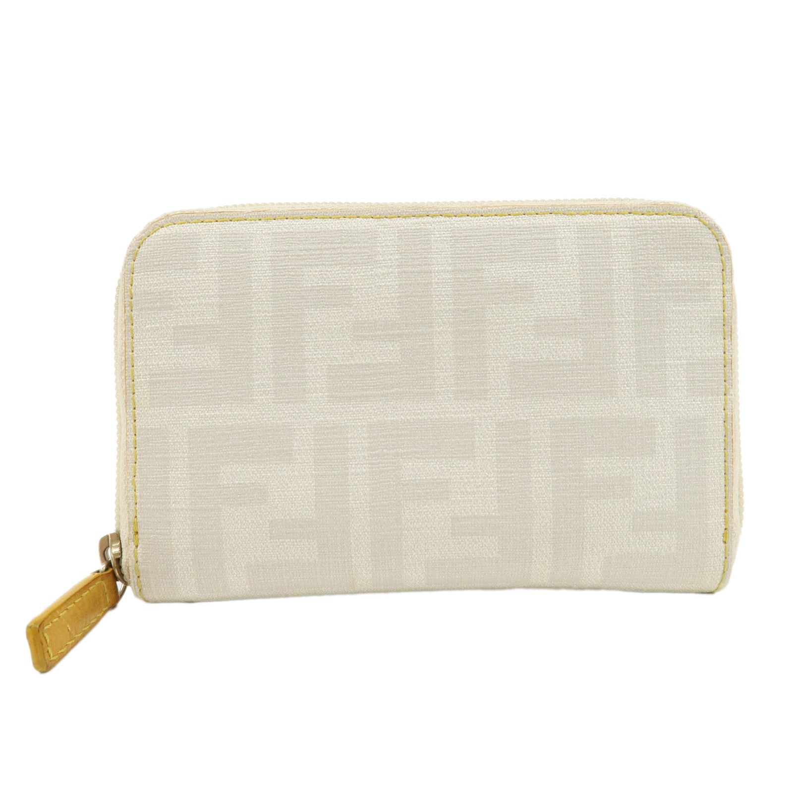 FENDI-Zucca-PVC-Round-Zipper-Compact-Wallet-Ivory-8M0201