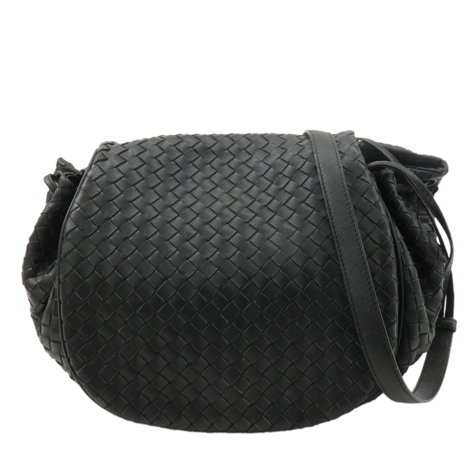 BOTTEGA-VENETA-Intrecciato-Leather-Shoulder-Bag-Black