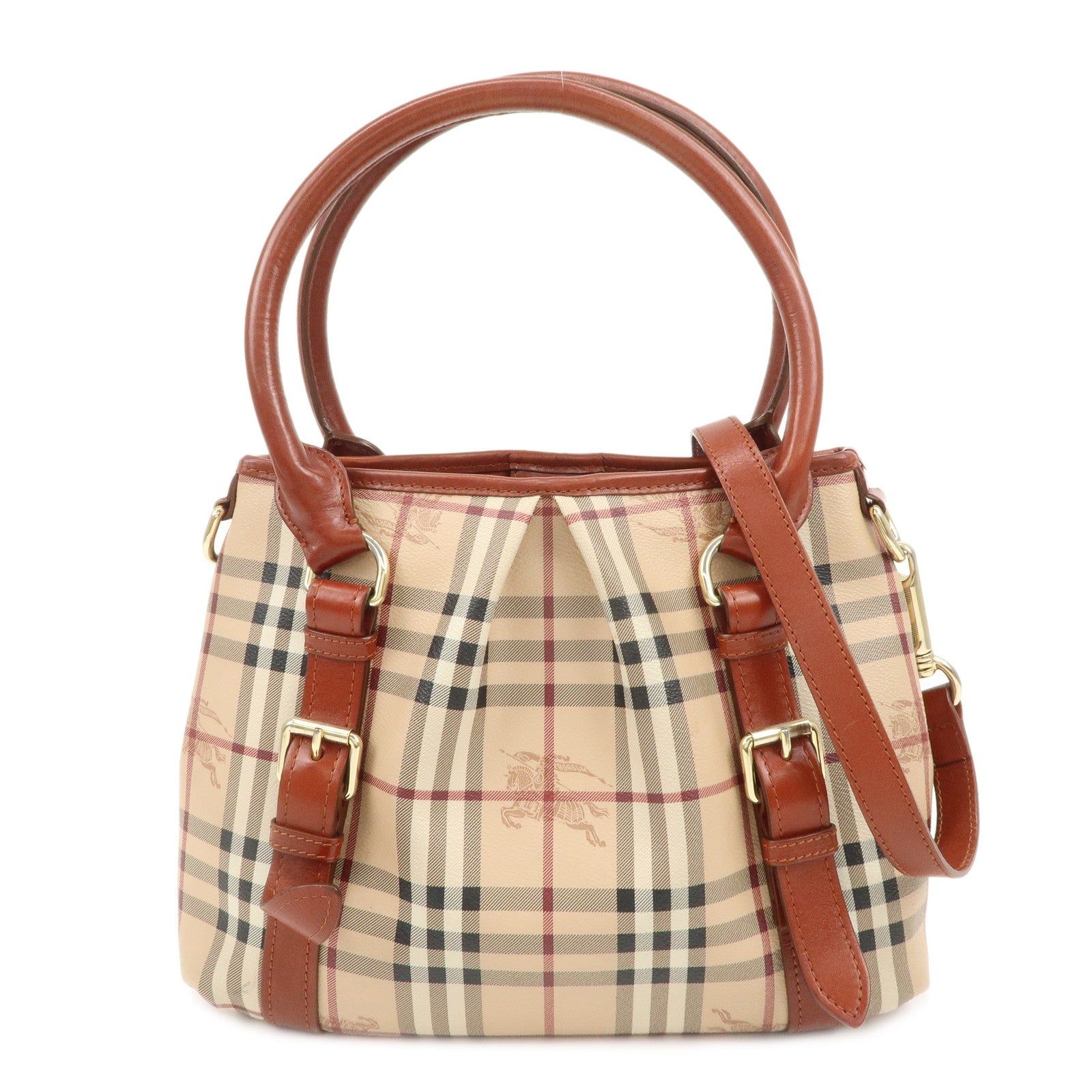 BURBERRY-PVC-Leather-Nova-Plaid-2Way-Bag-Shoulder-Bag-Beige-Brown