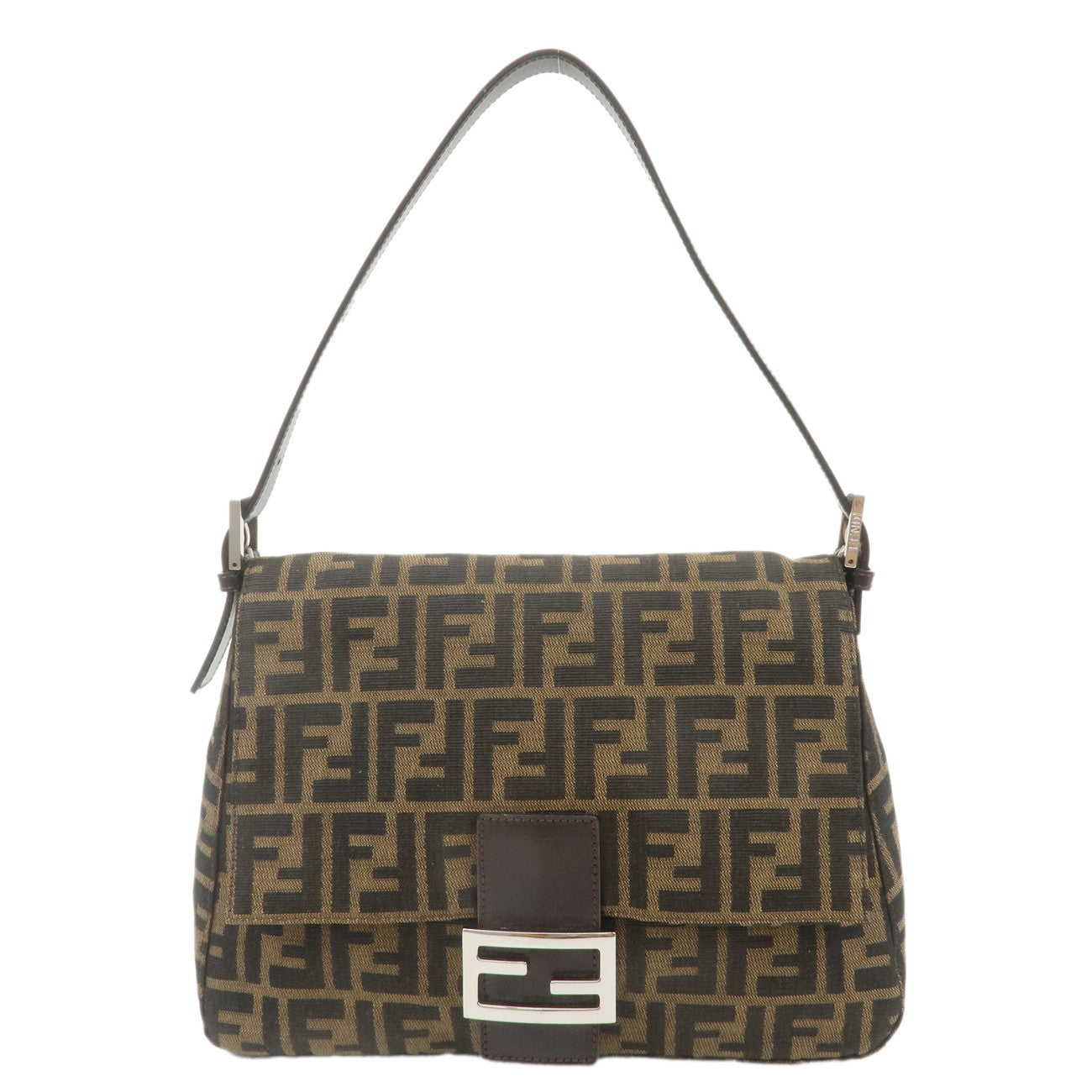 FENDI-Mamma-Baguette-Zucca-Canvas-Leather-Bag-Brown-Black-26325