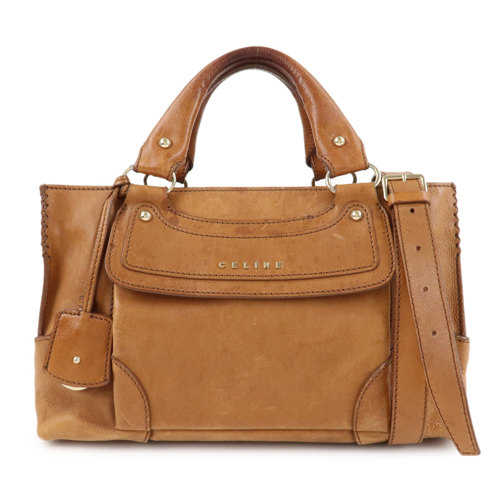 CELINE-Leather-Boogie-Bag-2Way-Bag-Hand-Bag-Shoudler-Bag-Brown